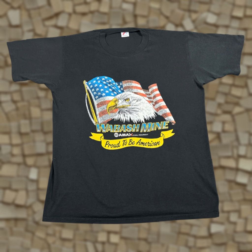 Jerzees VINTAGE Wabash Mine Shirt Adult LARGE Black Eagle American Flag Amax USA 80s Size US L / EU 52-54 / 3 - 1 Thumbnail