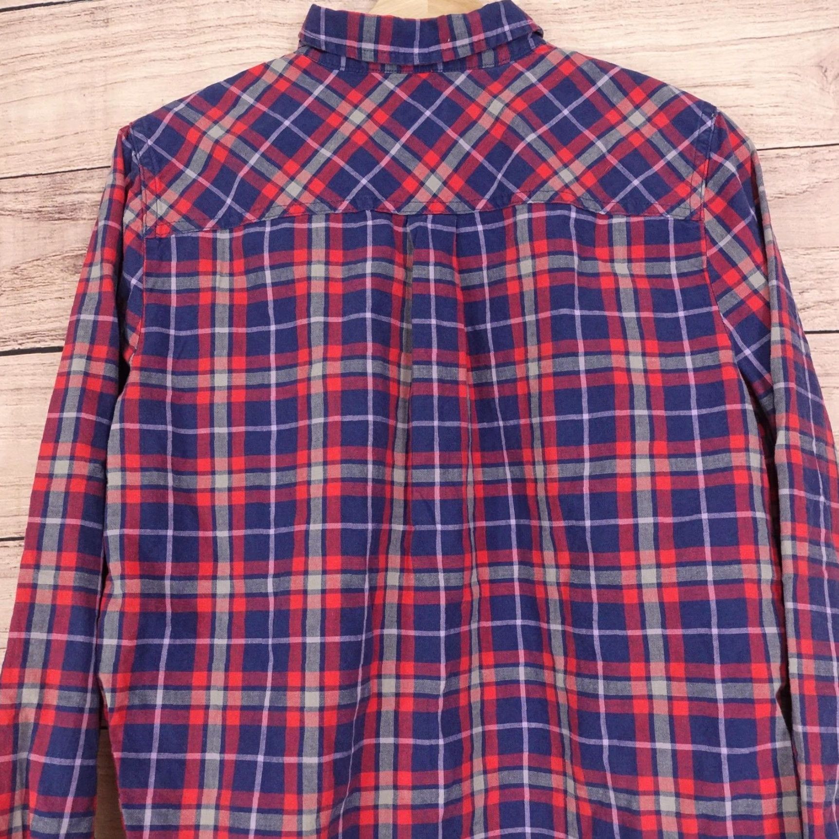 J.Crew J.CREW Shirt Womens L Blue Red Plaid Button-Up Boy Fit Long Sleeve Casual 100% Cotton Ladies Size L / US 10 / IT 46 - 5 Thumbnail