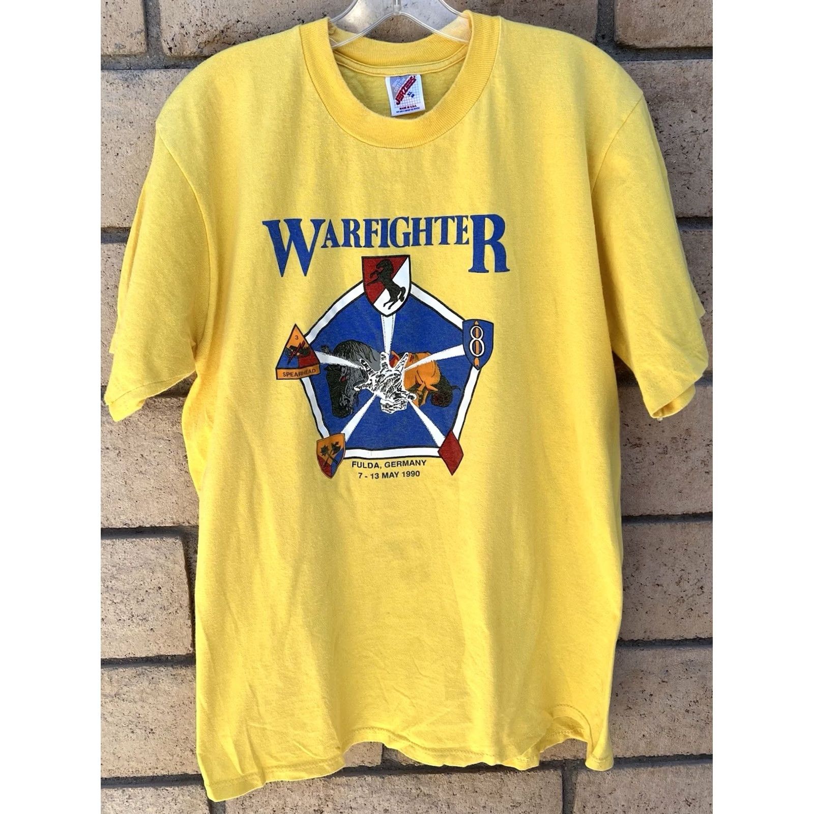 Jerzees VINTAGE Warfighter Fulda Germany 1990 T Shirt Jerzees Adult XL Yellow Military Exercise Jersey T-Shirt Men XS? Size US XL / EU 56 / 4 - 2 Thumbnail