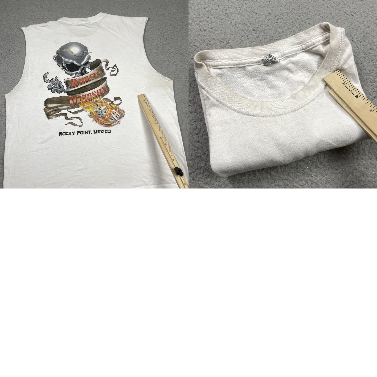 Harley Davidson VINTAGE Harley-Davidson T Shirt Adult XL White Rocky Point Biker Sleeveless Skull Dice Crew Neck Logo Graphic Print Men Size US XL / EU 56 / 4 - 9 Thumbnail