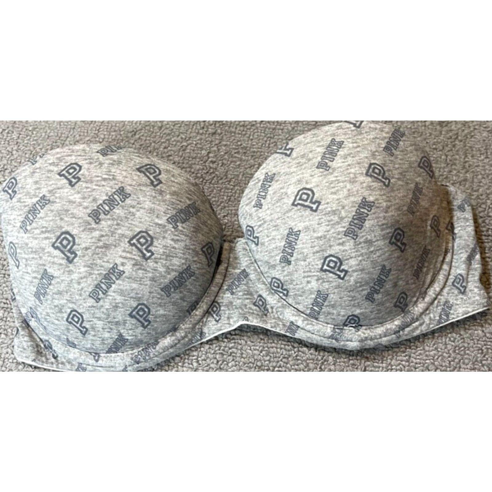 Victoria's Secret Victoria's Secret Bra Shirt Strapless 32C Padded Pink Logo All Over Print Women Women 32C Underwired T-Shirt Bra Size ONE SIZE - 2 Thumbnail