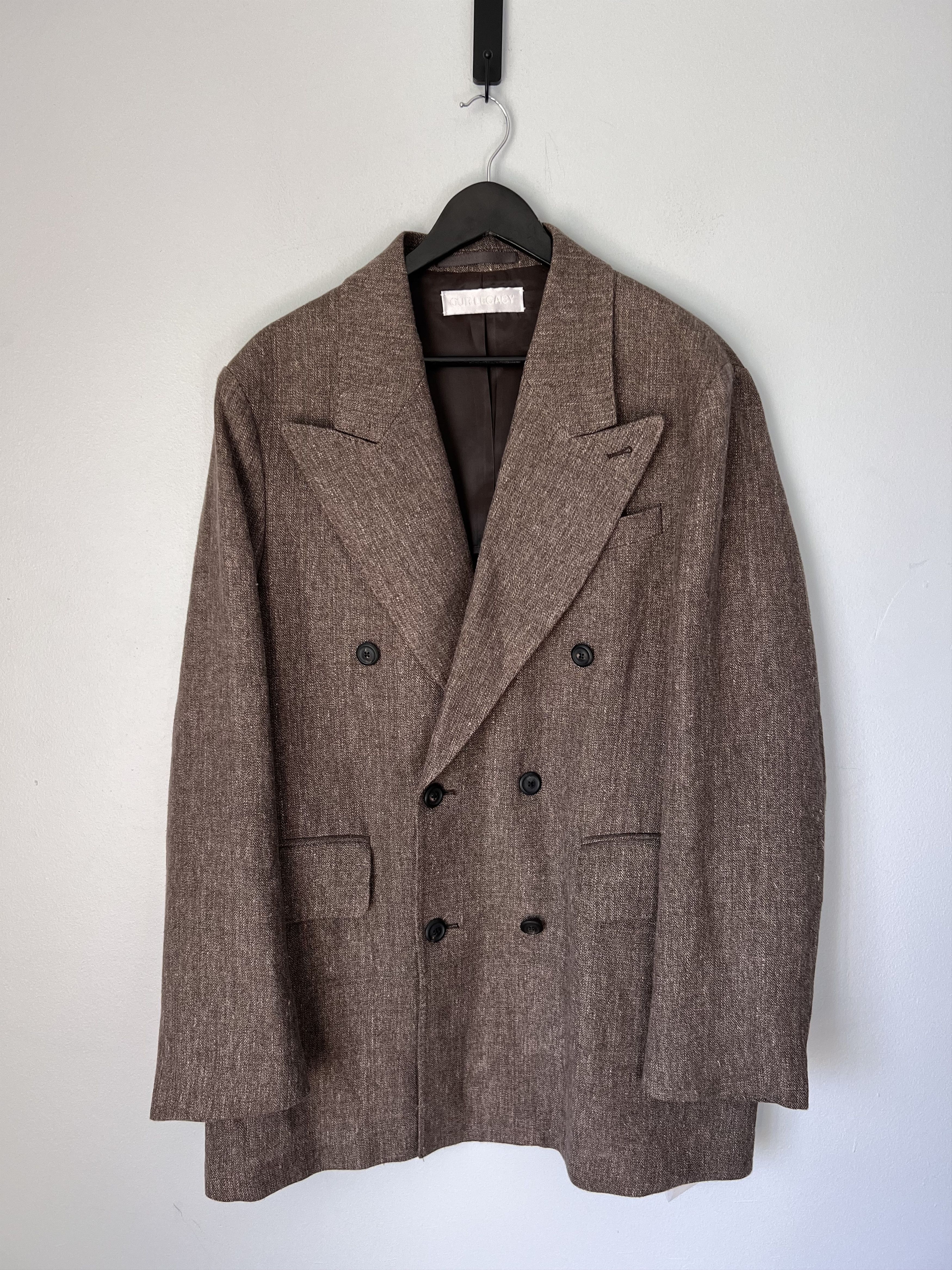 Our Legacy Sharp Double Breasted Blazer in Tobbaco Linen