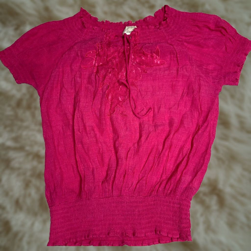 Vintage Dressbarn Dressbarn Womens Blouse Short Dolman Sleeve Top Plus Size 1X Pink Tie Neck Size XL / US 12-14 / IT 48-50 - 1 Thumbnail
