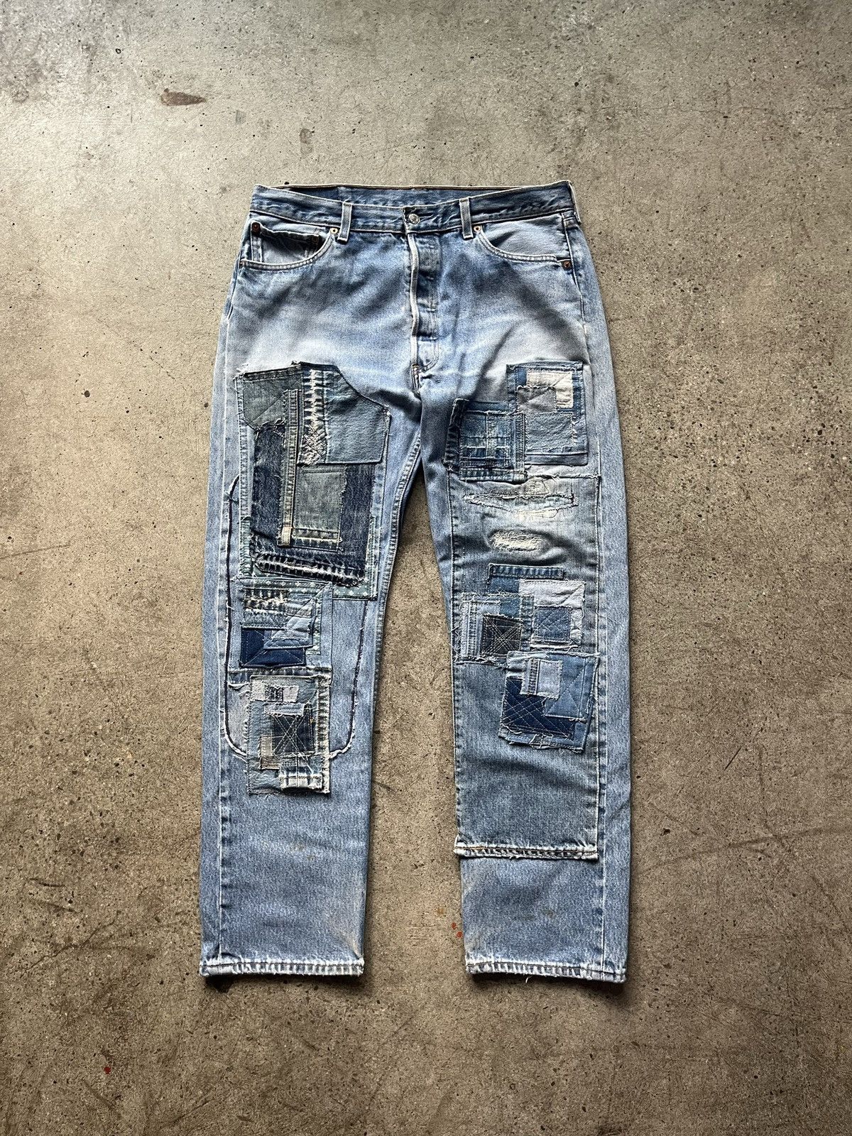 Levi's 1990s PATCHWORK DOUBLE KNEED LEVIS 501 Size US 36 / EU 52 - 1 Thumbnail