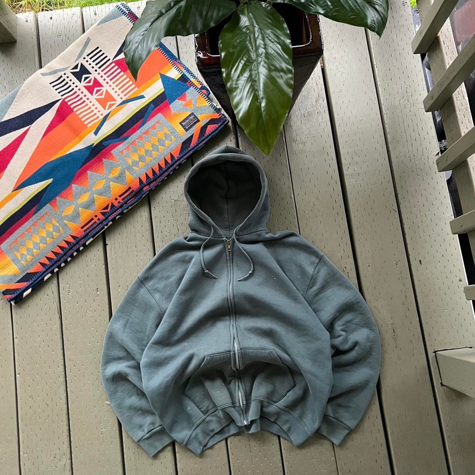 Russell Athletic Vintage Russell Athletic Zip Up Hoodie Green Boxy
