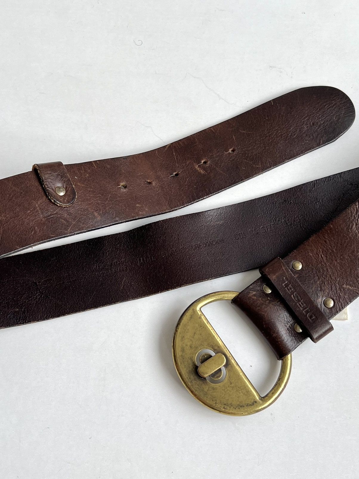 Diesel × Vintage Vintage 90s Diesel Oversized Wide Leather Belt Size ONE SIZE - 5 Thumbnail