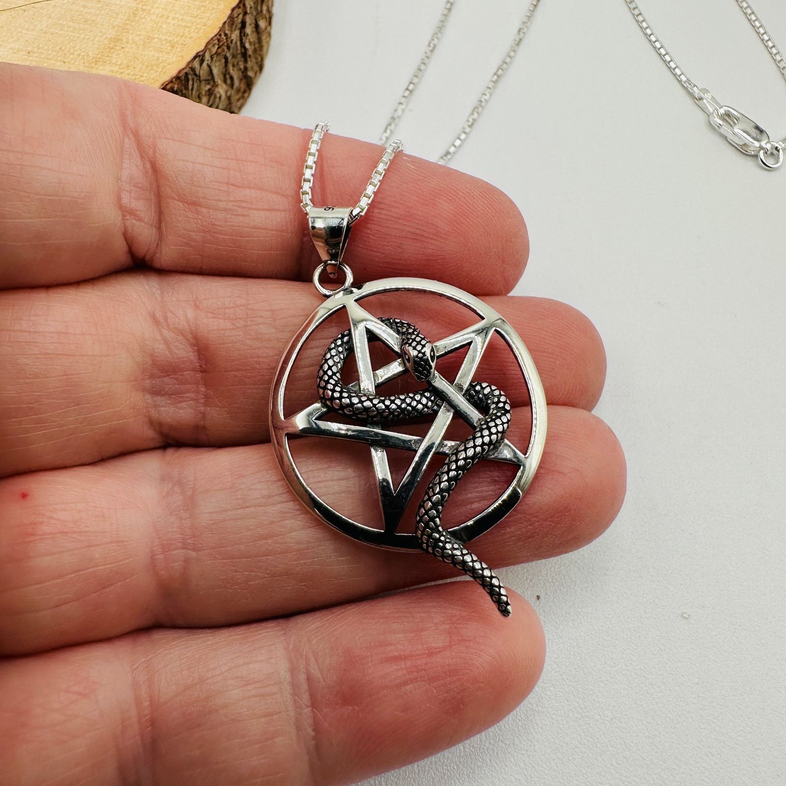 The Unbranded Brand Sterling Silver Snake Pentagram Pendant Necklace-925 Silver Size ONE SIZE - 5 Thumbnail