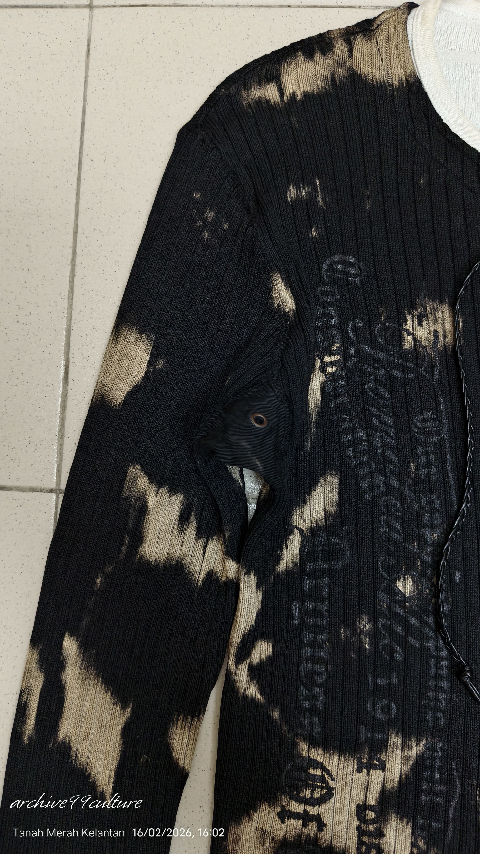 In The Attic AW2000 Bleached Grunge Lace-Up Ribbed Knit Sweater Size US M / EU 48-50 / 2 - 11 Thumbnail