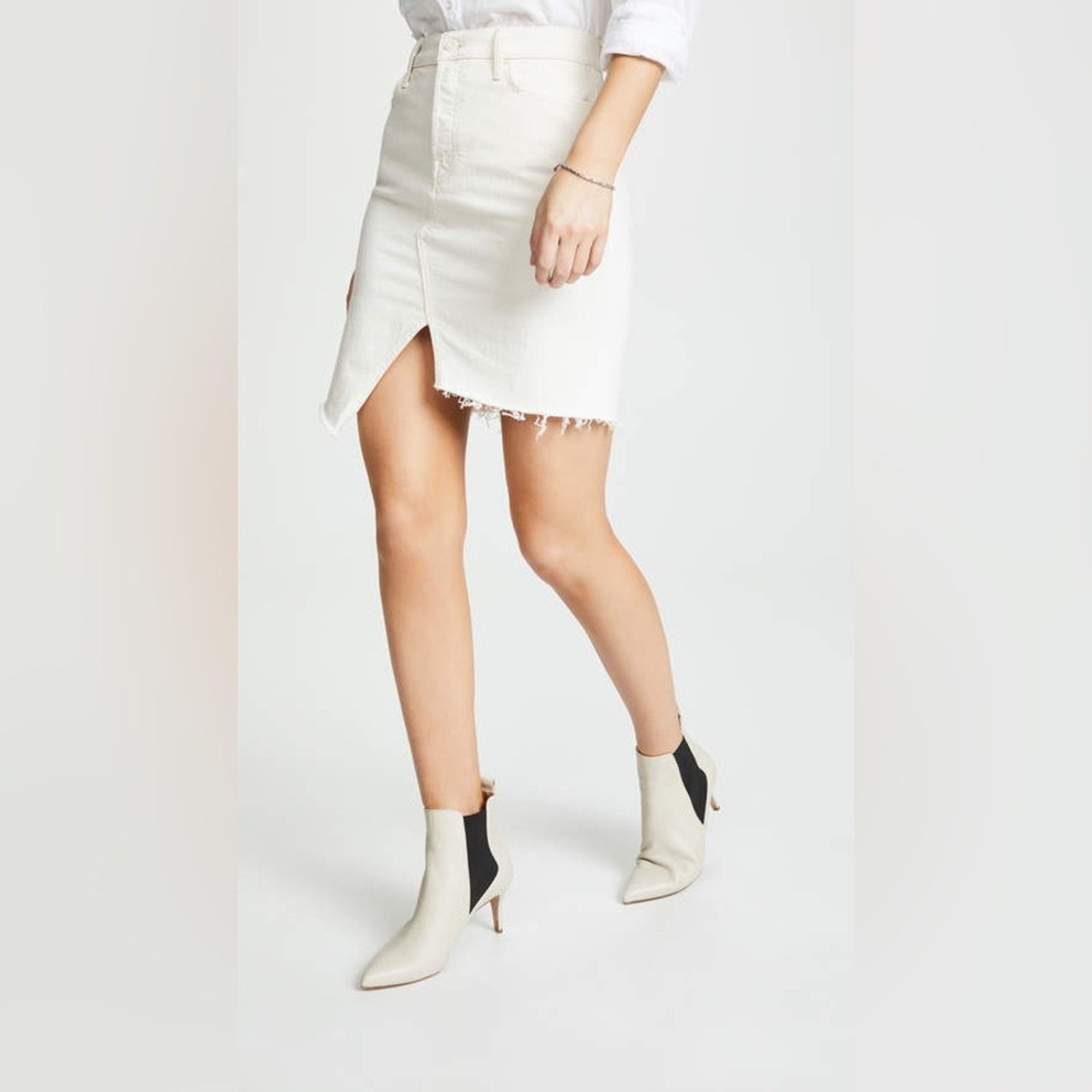 MNG new cream denim skirt with tie belt M