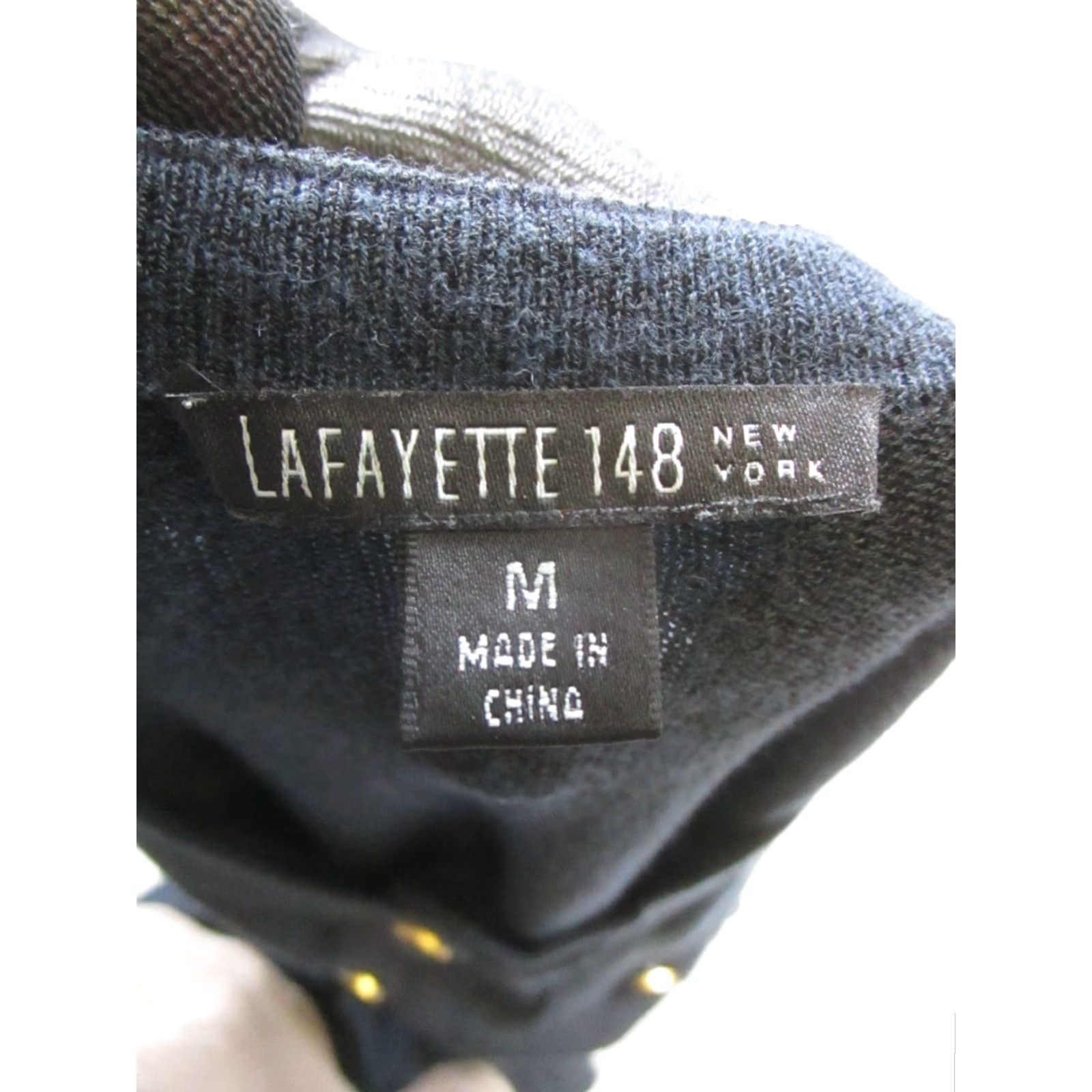Vintage Lafayette 148 New York Cardigan Sweater Womens M Black Knit Cotton Blend V-Neck Long Sleeve Casual Modern Classic Size M / US 6-8 / IT 42-44 - 3 Thumbnail