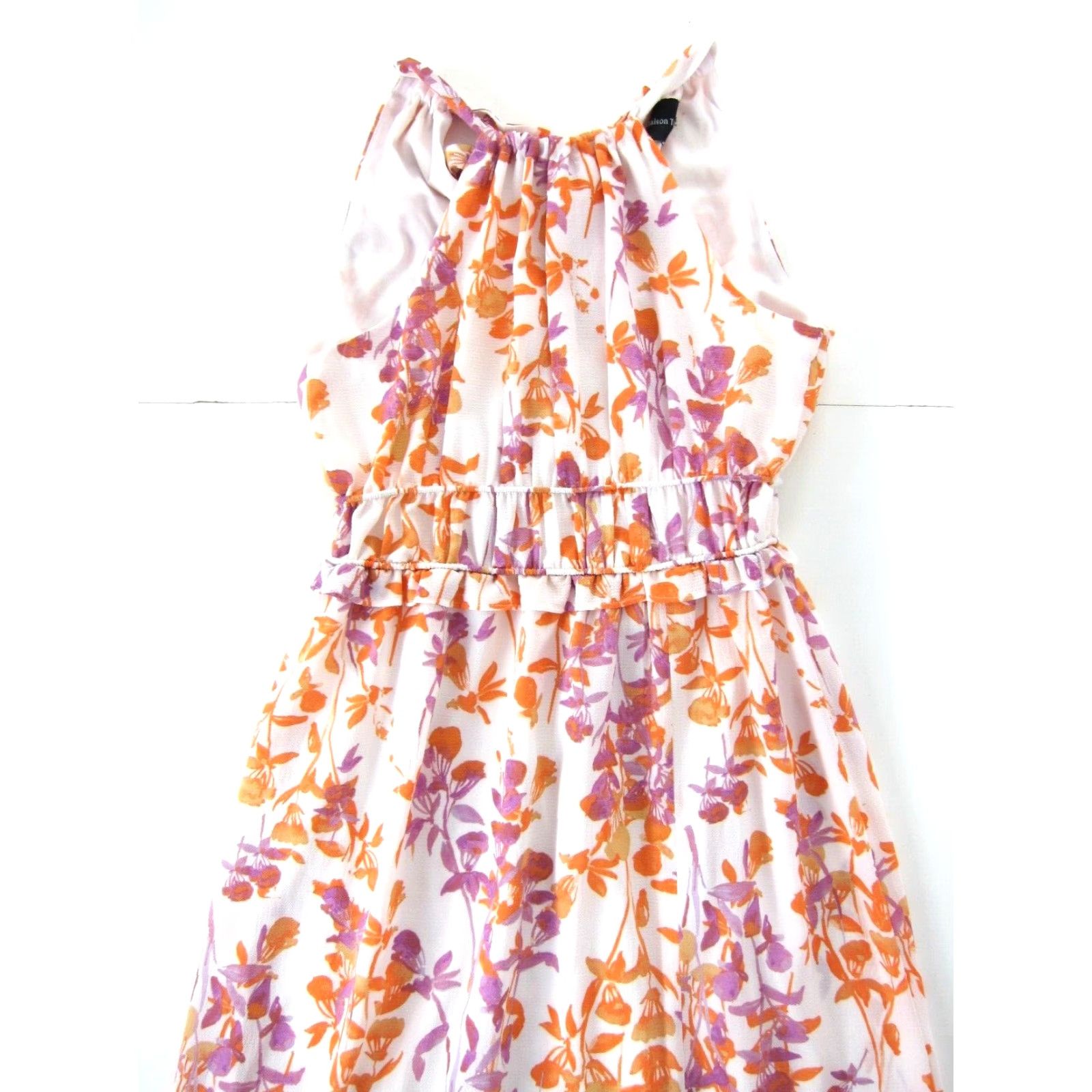 Vintage Maison Tara Orange Purple Floral High Neck Sleeveless Long Maxi Tank Sun Dress 8 Size M / US 6-8 / IT 42-44 - 4 Thumbnail