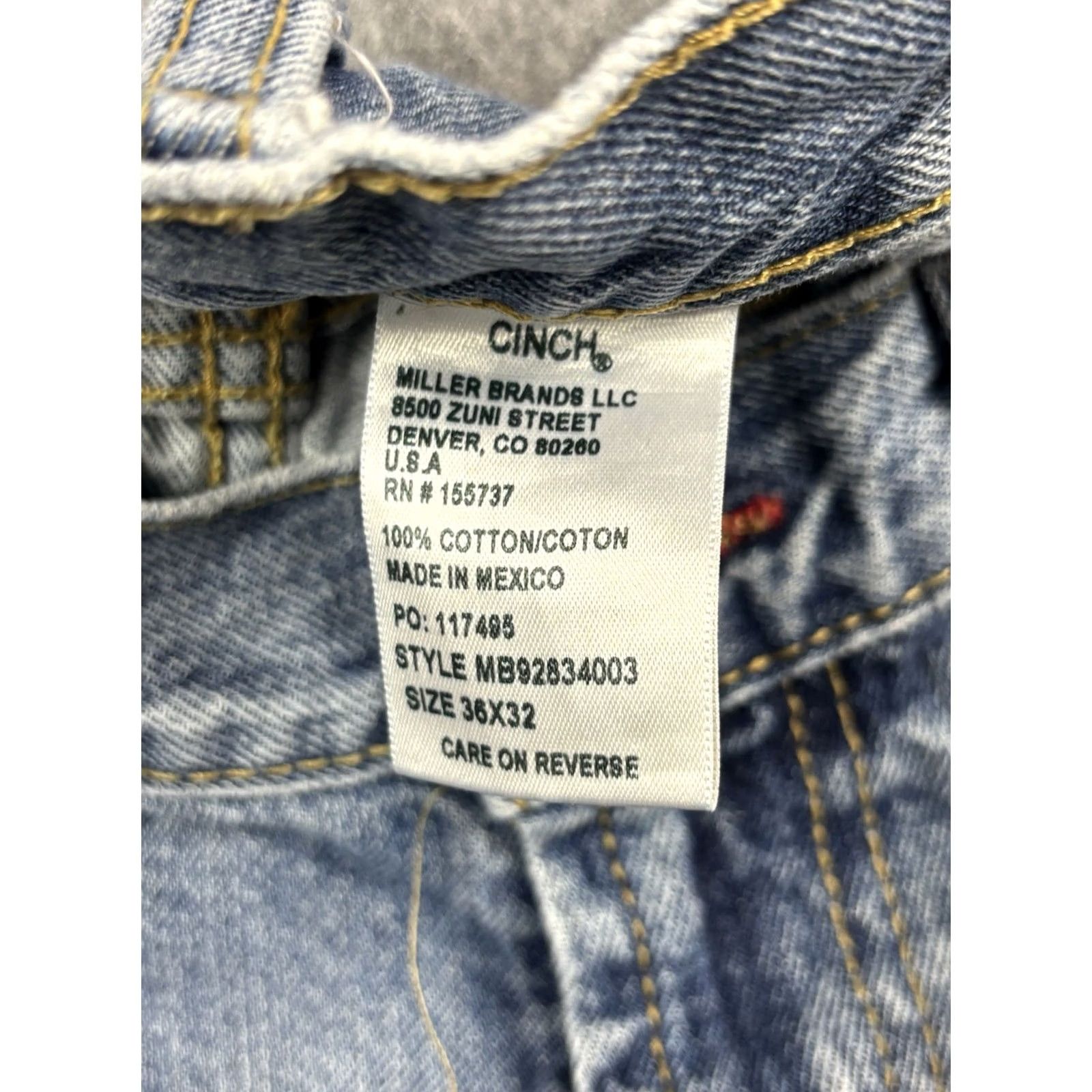 Vintage Cinch White Label Denim Jeans Straight Leg Blue Light Wash 36x32 Mens Regular 5-Pocket Logo Cinch USA Cowboy Rock Vintage No N/A Size US 36 / EU 52 - 7 Thumbnail