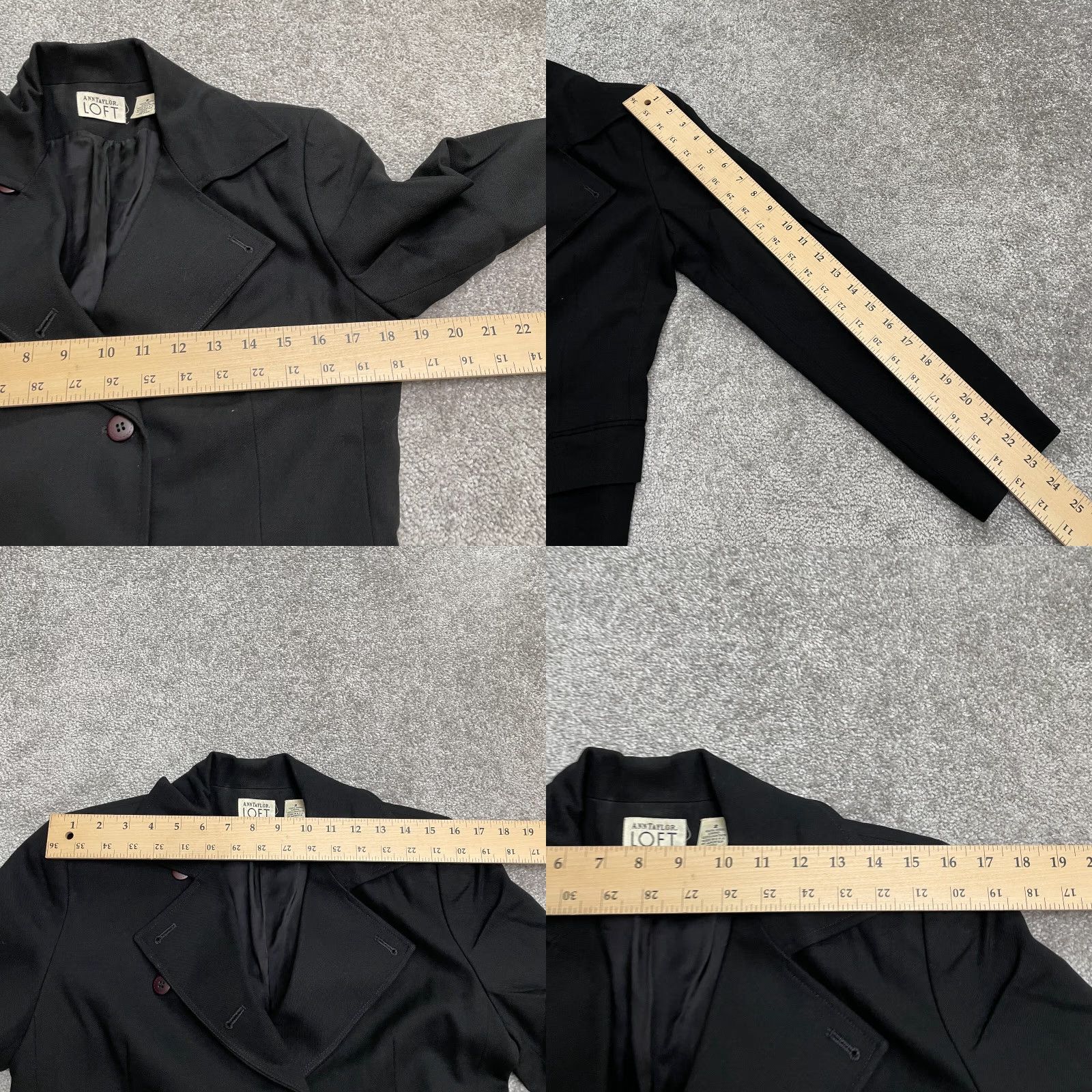 Ann Taylor Ann Taylor Loft Blazer Jacket Women 2 Black Double Breasted Padded Shoulder Wool Size XS / US 0-2 / IT 36-38 - 8 Thumbnail