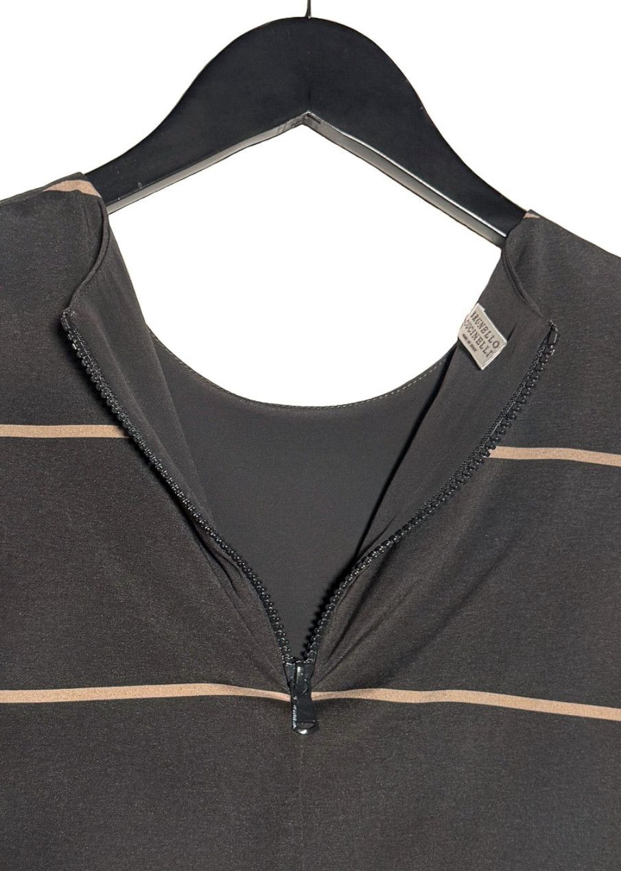 Brunello Cucinelli Brunello Cucinelli Grey Peach Stripes Silk Sleeveless Dress Size S / US 4 / IT 40 - 5 Thumbnail