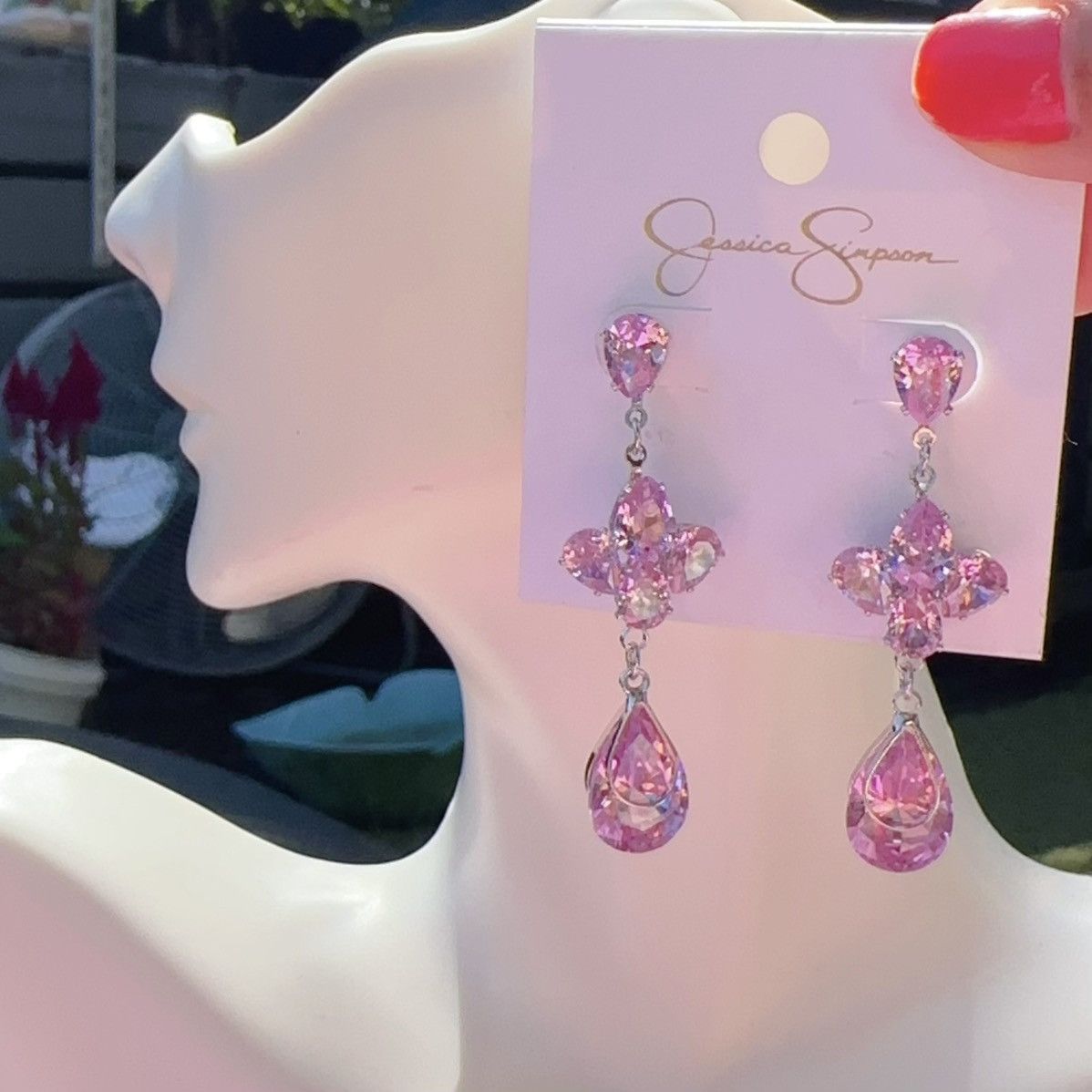 Designer Jessica Simpson silver tone pink crystal flower teardrop Size ONE SIZE - 1 Thumbnail
