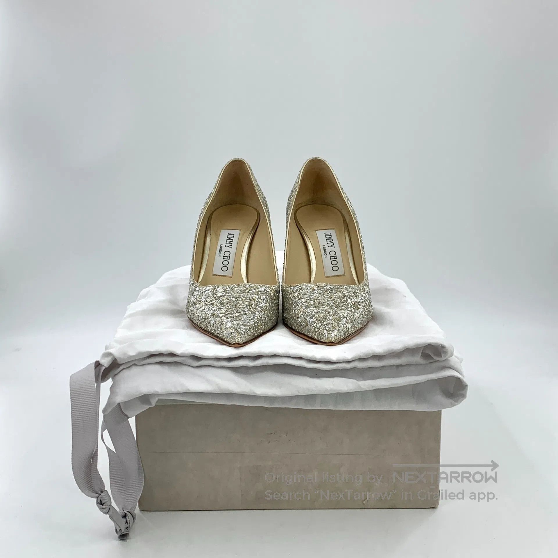 Jimmy Choo Jimmy Champagne glitter fine point stiletto high heels| Size US 4 / IT 34 - 8 Thumbnail