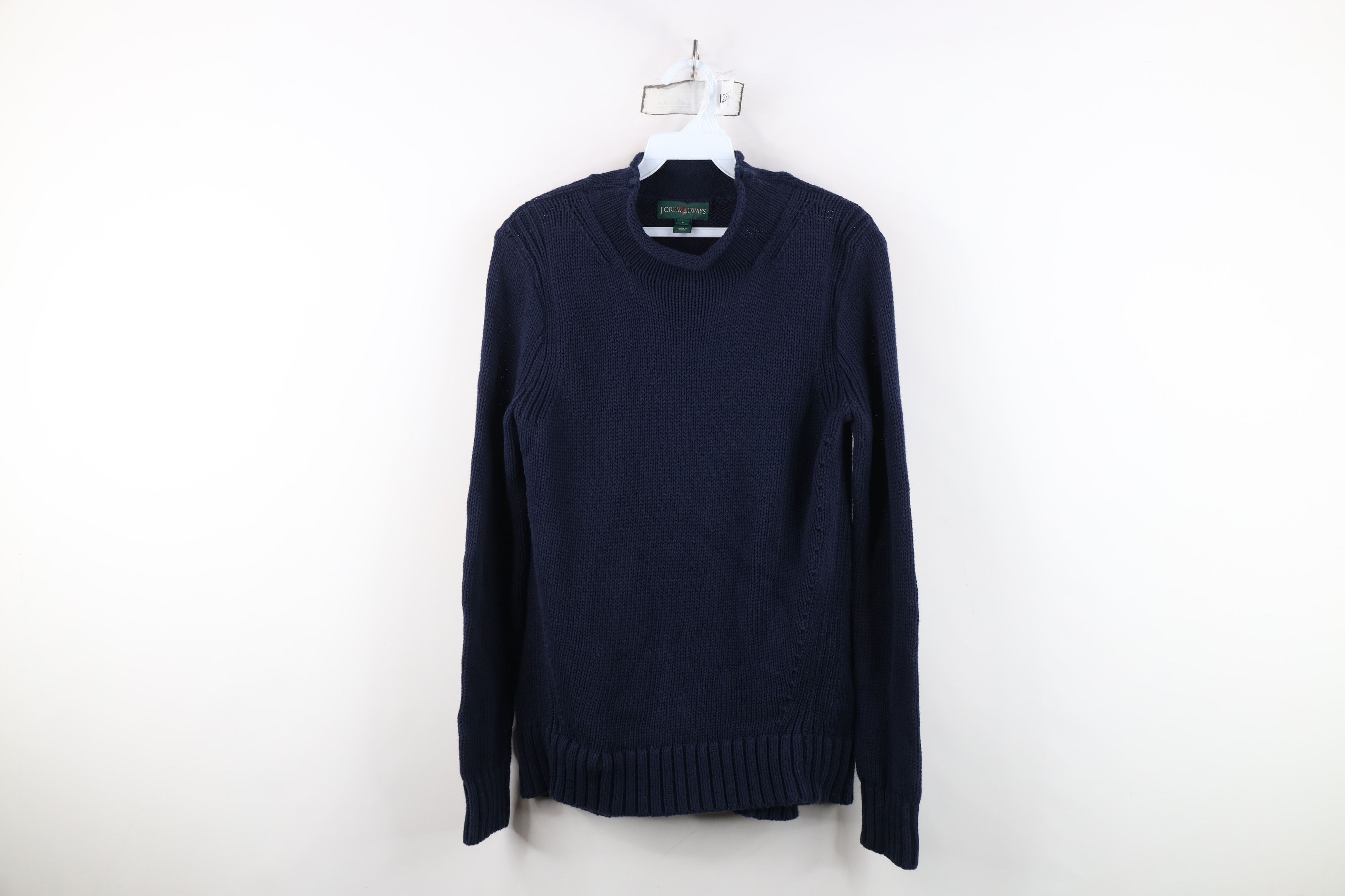Vintage J Crew Baggy Marled Knit Sweater Navy Blue Cotton