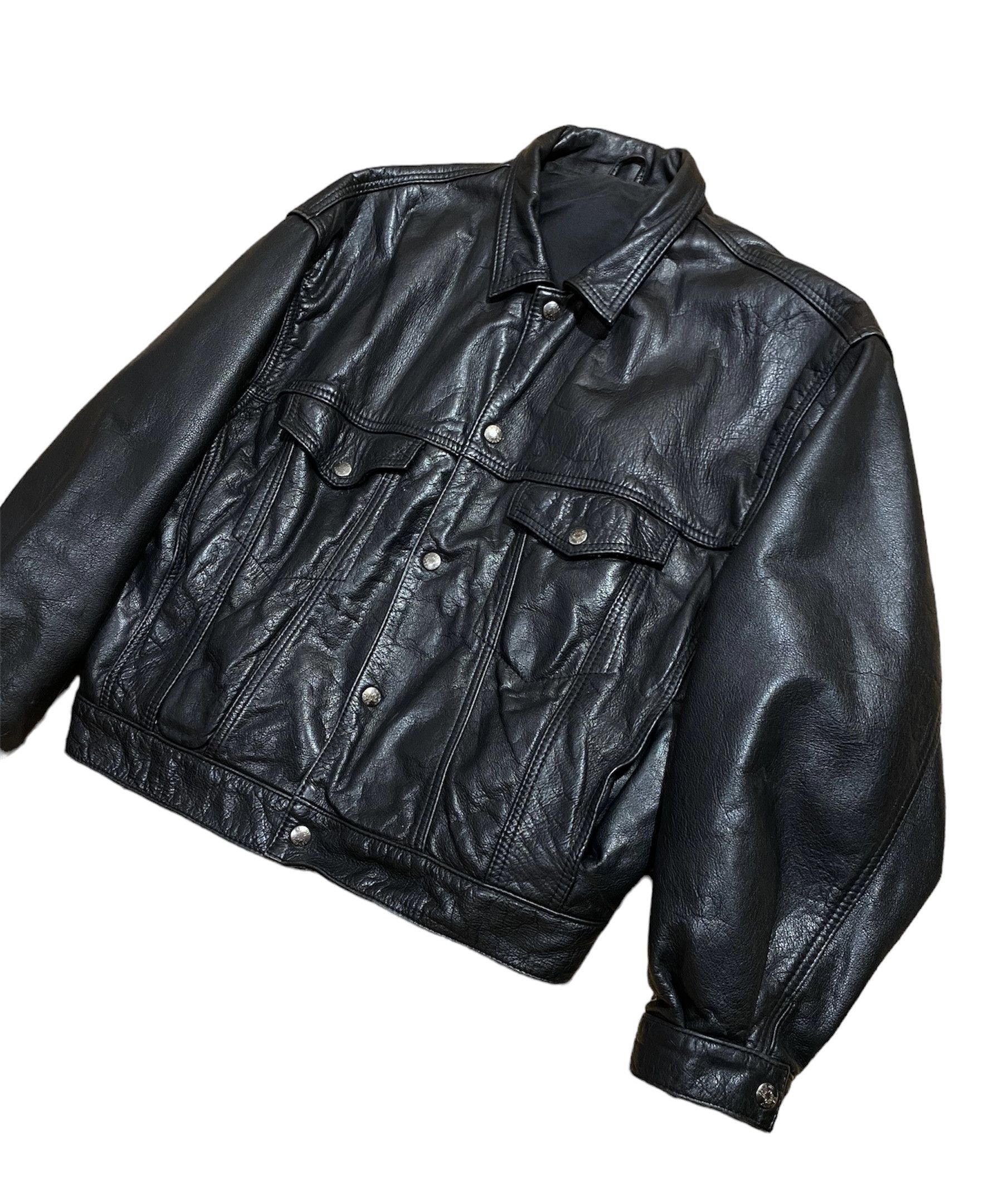 image of Archival Clothing x Avant Garde Vintage 80's Oversize Motorcycle Leather Jacket in Black (Size Smal