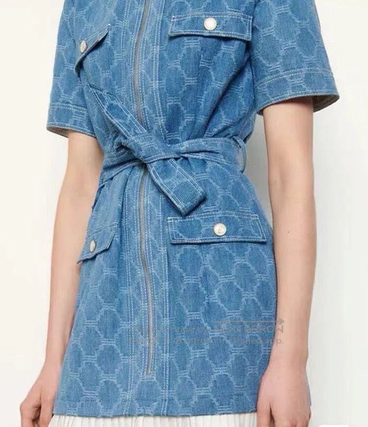 Sandro Pleated Denim Dress with Belt. Size XS / US 0-2 / IT 36-38 - 7 Thumbnail