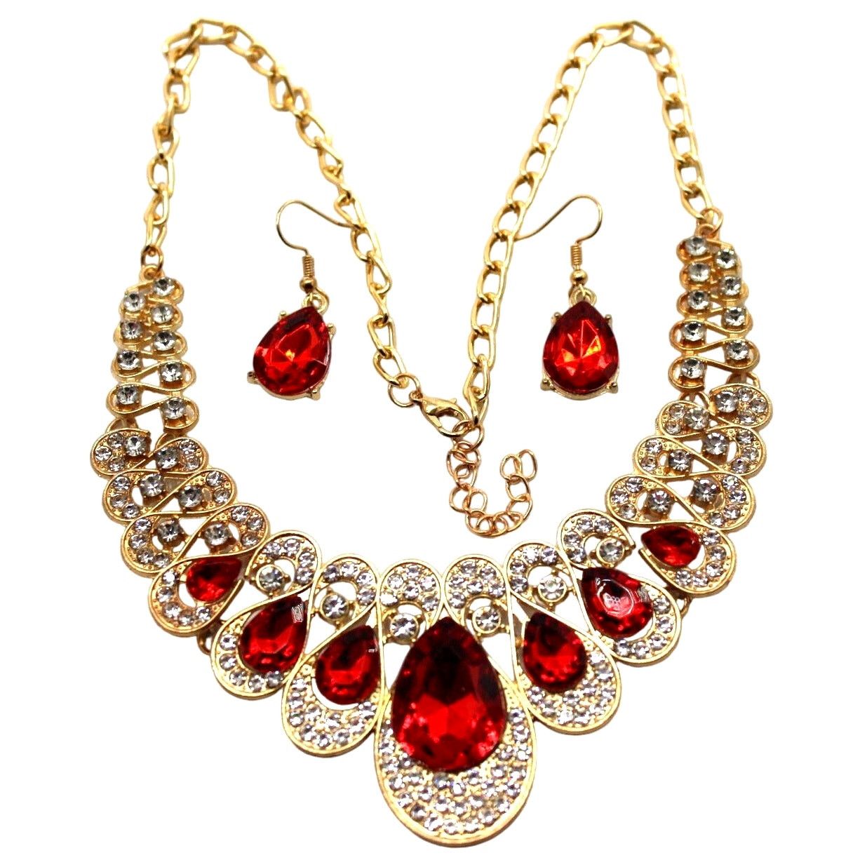 Other Ruby Red & Clear Tear Drop Rhinestone Necklace & Earring Set Size ONE SIZE - 1 Thumbnail