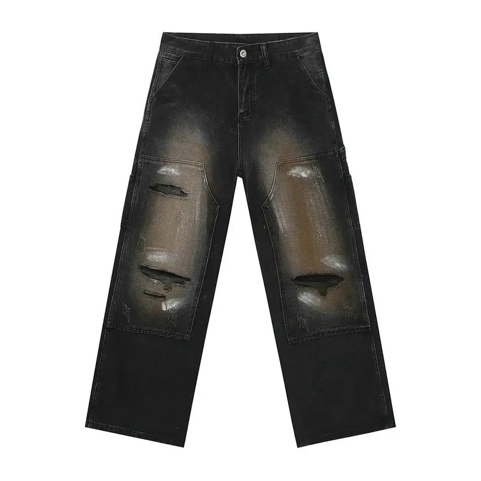 Japanese Brand Retro graffiti straight leg patchwork ripped jeans Size US 32 / EU 48 - 6 Thumbnail