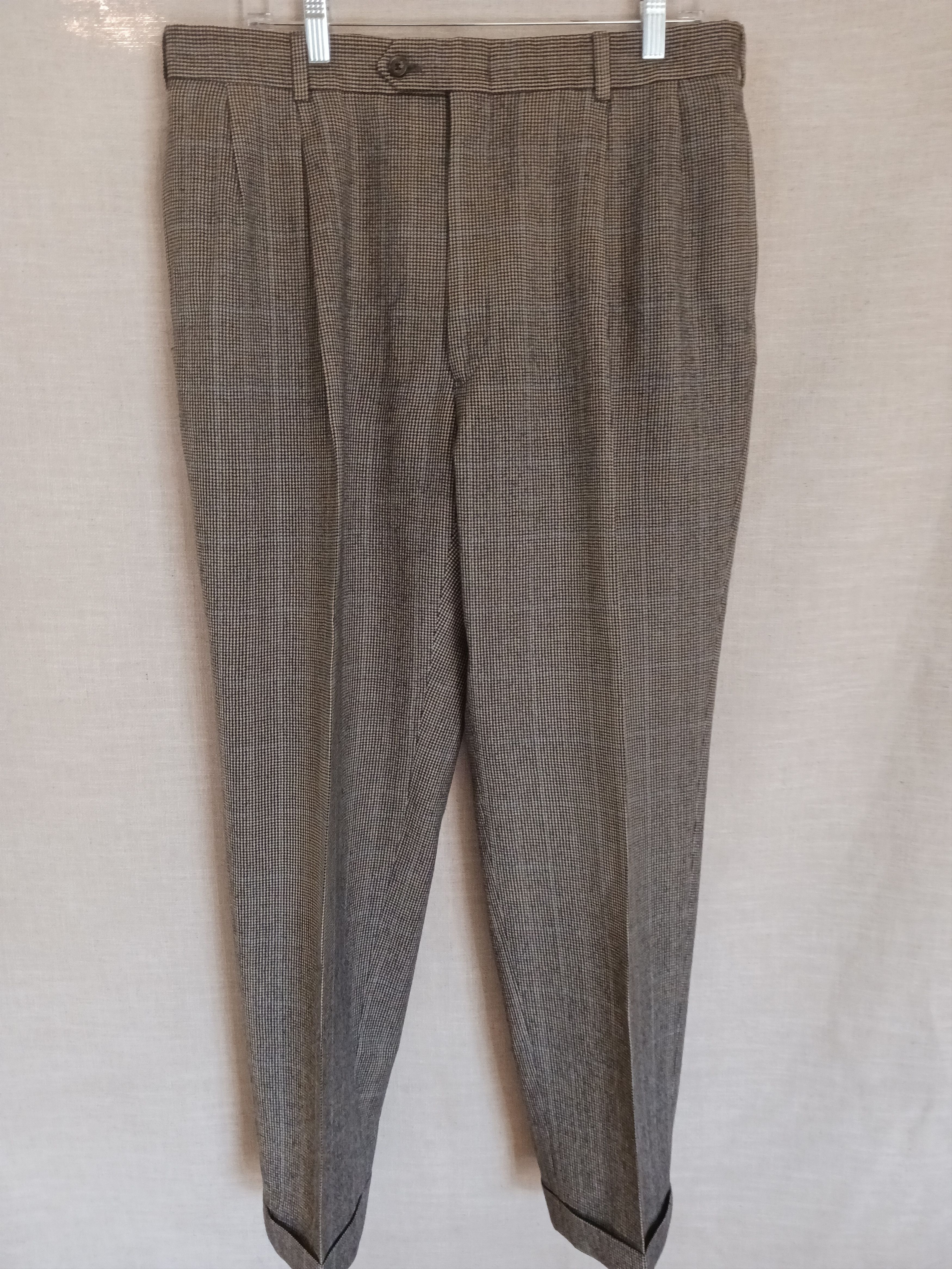Austin Reed Vintage 90s100% Wool Houndstooth Wide Leg Pleated Pants 0s Size US 34 / EU 50 - 1 Thumbnail
