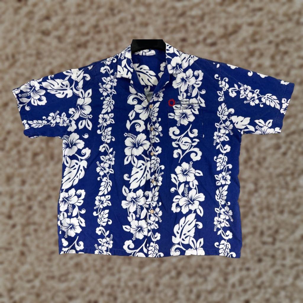 Vintage VINTAGE Hawaiian Shirt Adult Large Blue White Floral Lucent Embroidery IT Tele Size US L / EU 52-54 / 3 - 1 Thumbnail