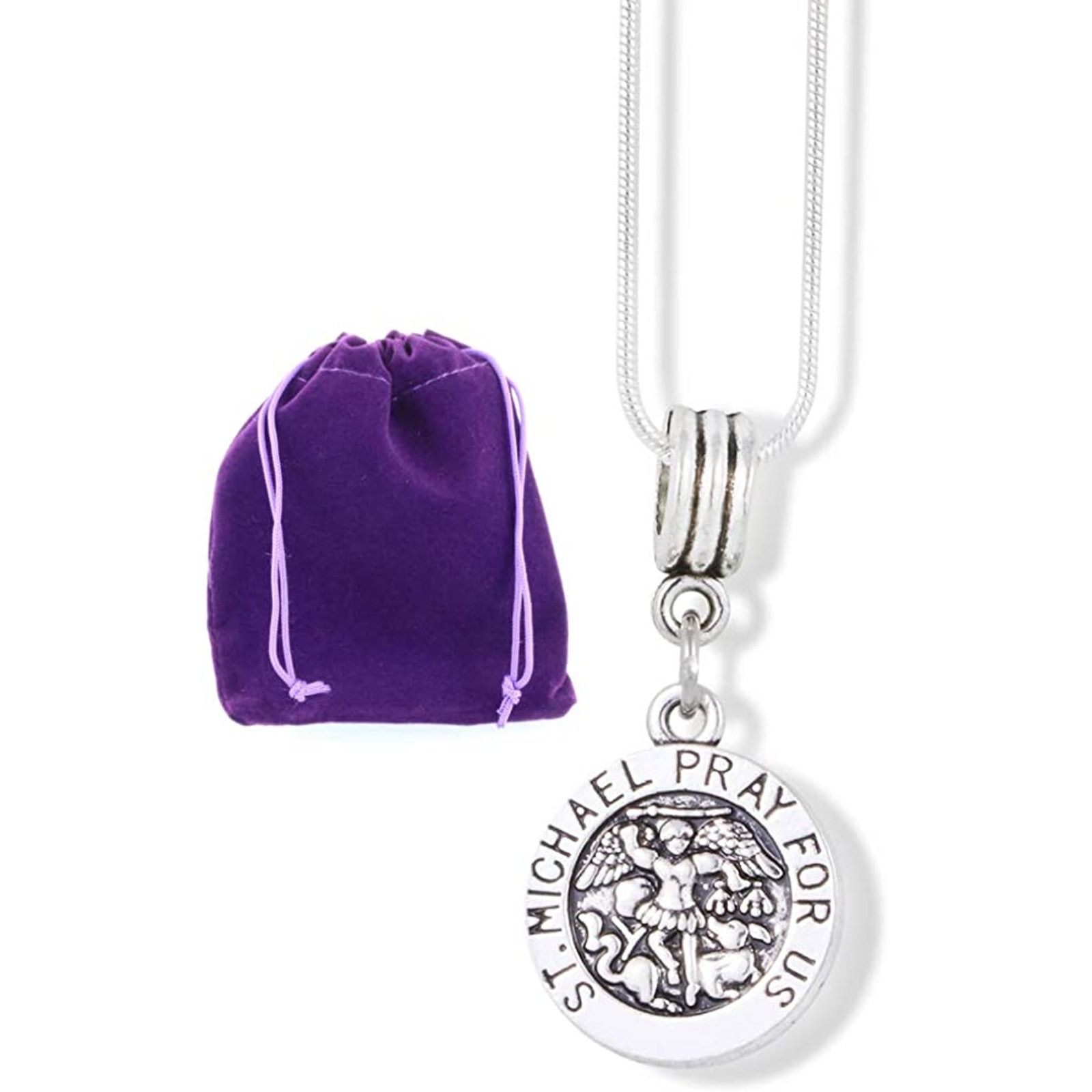 & Other Stories Saint Michael Pray for Us Round Charm Snake Chain Necklace Size ONE SIZE - 1 Thumbnail