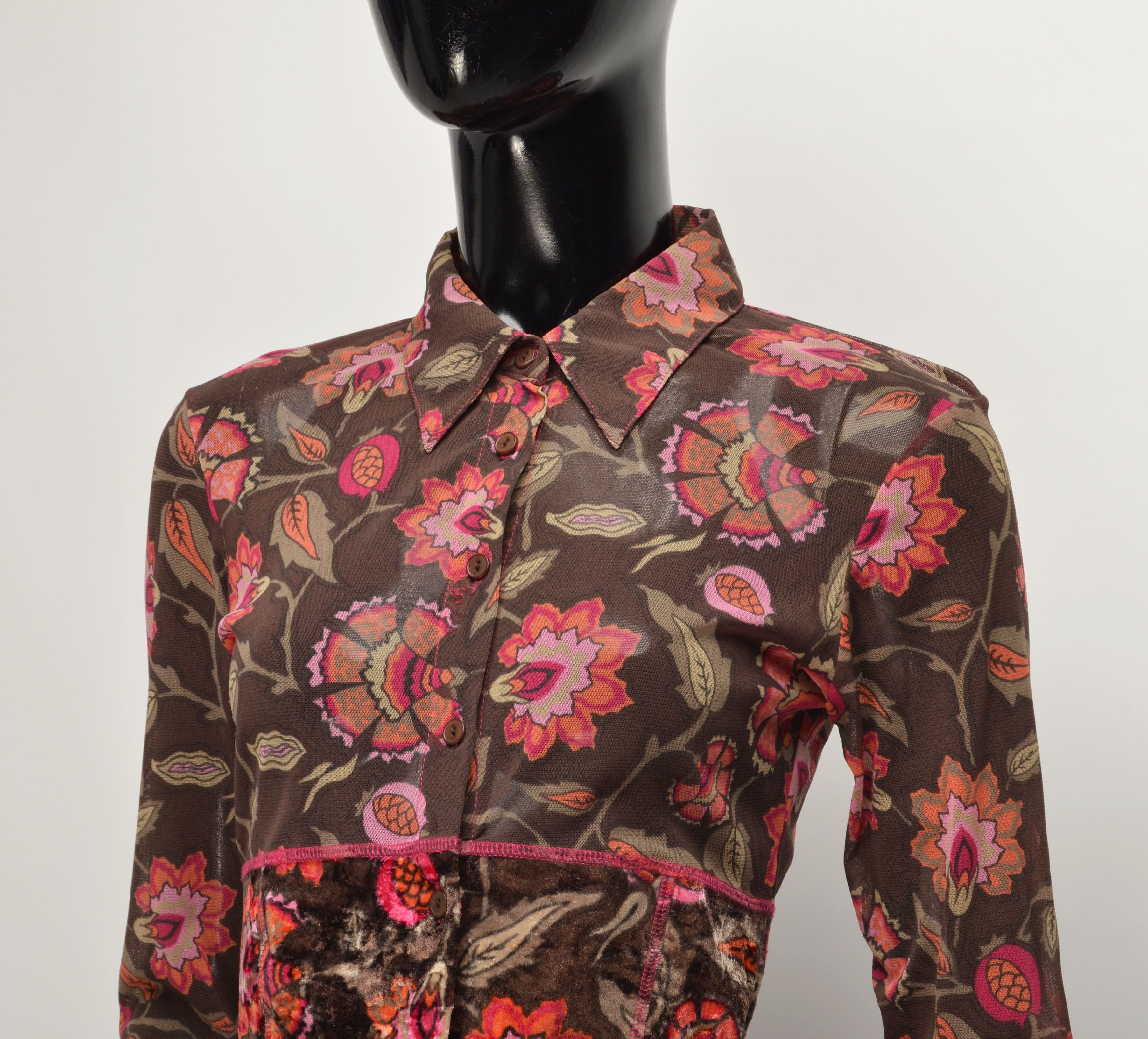 Other Vintage Orwell Y2K Boho Floral Velour Mesh Blouse Top Size M / US 6-8 / IT 42-44 - 2 Thumbnail