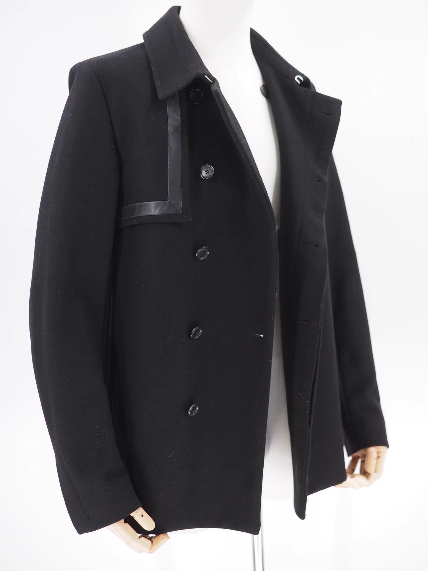 Dior DIOR Black Wool Blend Leather Trimmed Coat IT46 Size US S / EU 44-46 / 1 - 3 Thumbnail