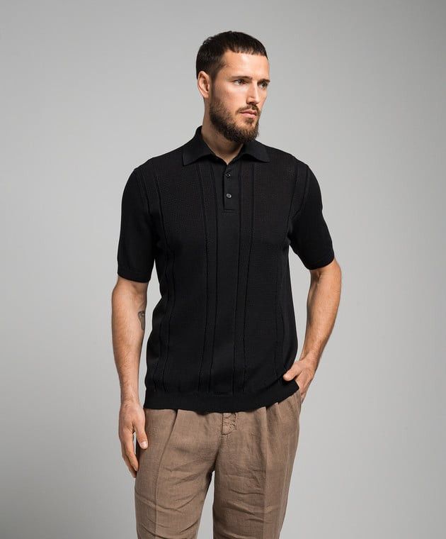 Brunello Cucinelli o1w1db10725 Knit Polo Shirt in Black Size US S / EU 44-46 / 1 - 2 Thumbnail
