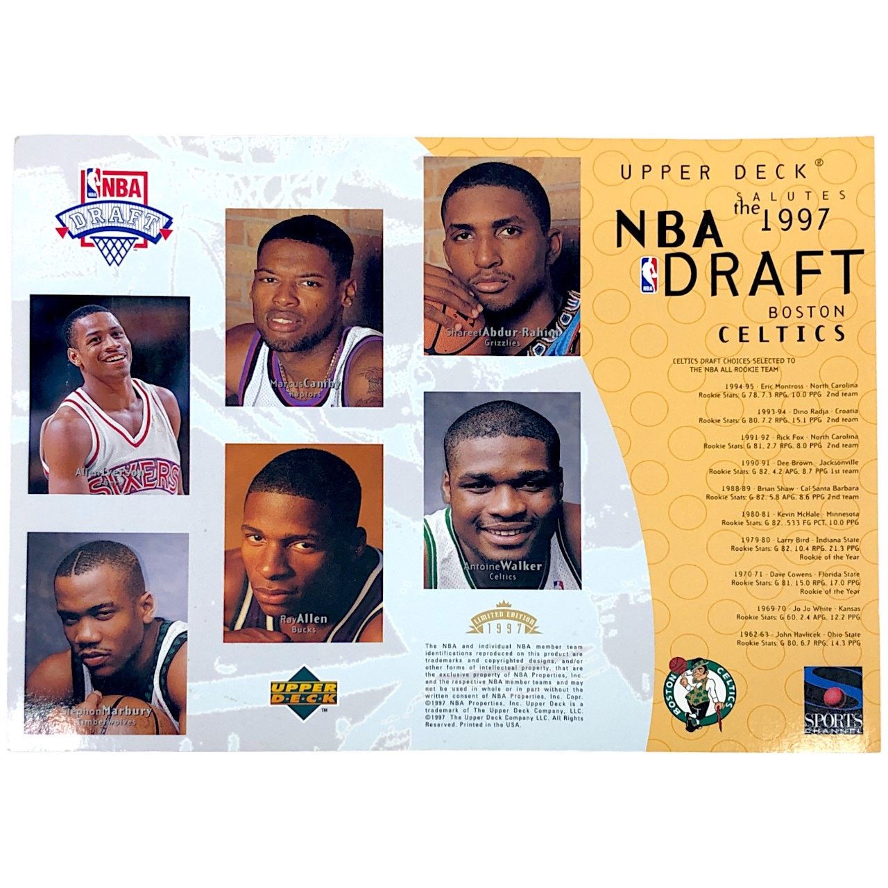 NBA Boston Celtics 1997 NBA Draft Upper Deck Card Size ONE SIZE - 1 Thumbnail