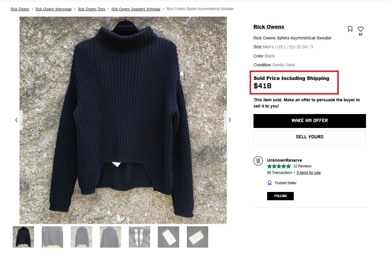 Rick Owens Rick Owens 15FW SPHINX Ribbed Wool Neck Asymmetrical Sweater Size S / US 4 / IT 40 - 8 Thumbnail