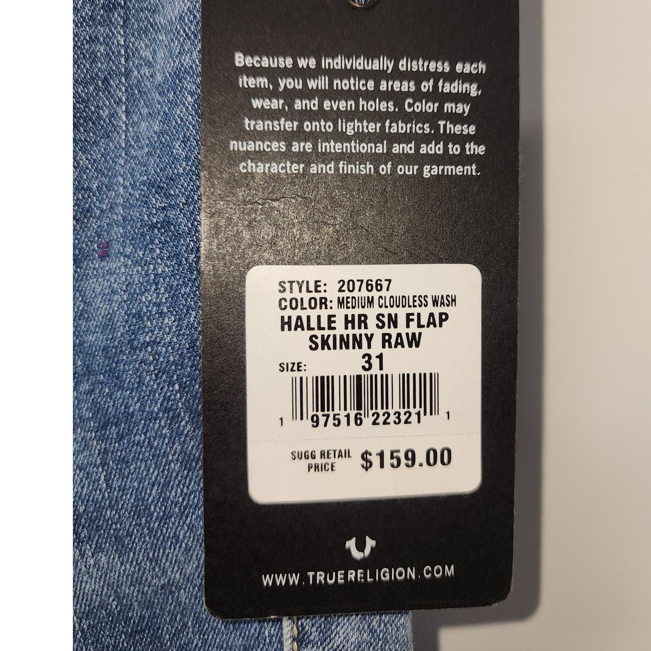 True Religion Halle Skinny Jeans Med Cloudless Wash Size 31
