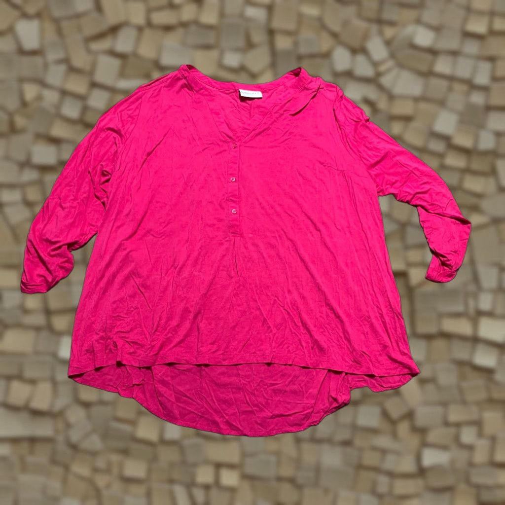 Vintage VINTAGE? (No) Ava & Viv Shirt Womens 2XL Pink Long Sleeve V-Neck 1/4 Buttons T-Shirt Casual Modern Basic Regular Split? Size XXL / US 16-18 / IT 52-54 - 1 Thumbnail