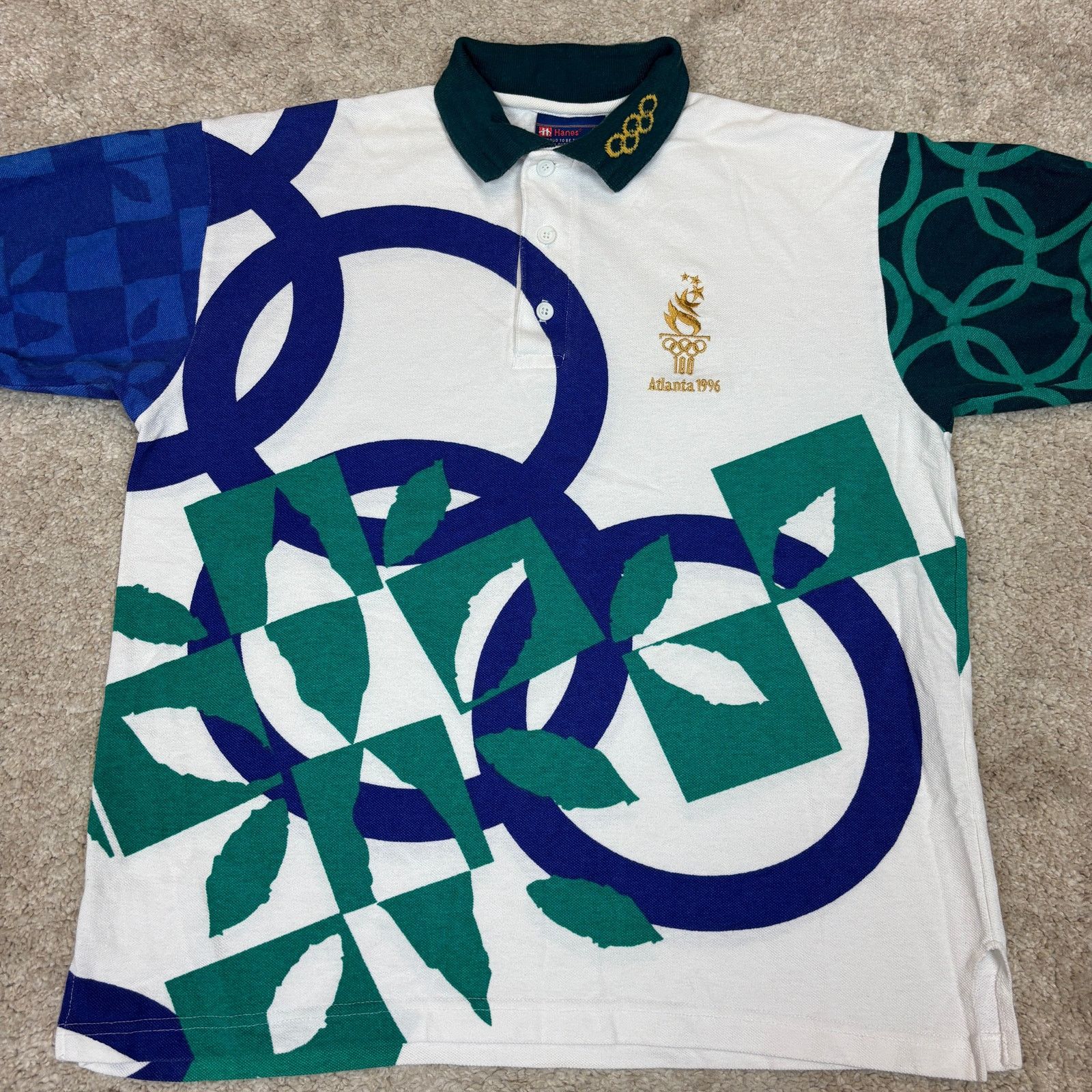 Hanes Vintage 1996 Atlanta Olympics Polo Shirt Hanes Medium AOP Size US M / EU 48-50 / 2 - 2 Thumbnail