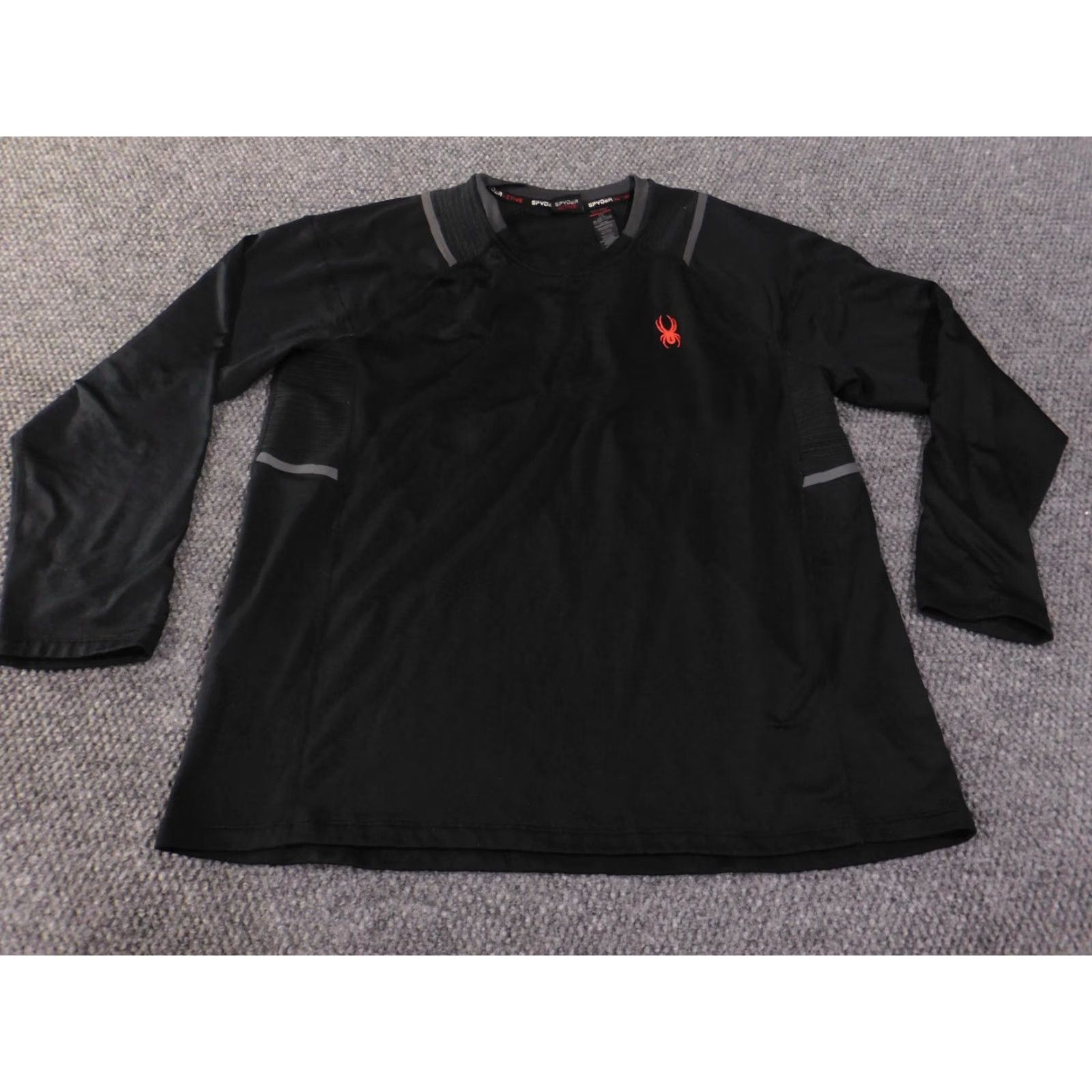 Spyder Spyder Shirt Mens Large Active Black Performance Stretch Logo Extreem T-Shirt Long Sleeve Round Neck Button-Down Knit Polyester Regular Mens Size US L / EU 52-54 / 3 - 2 Thumbnail