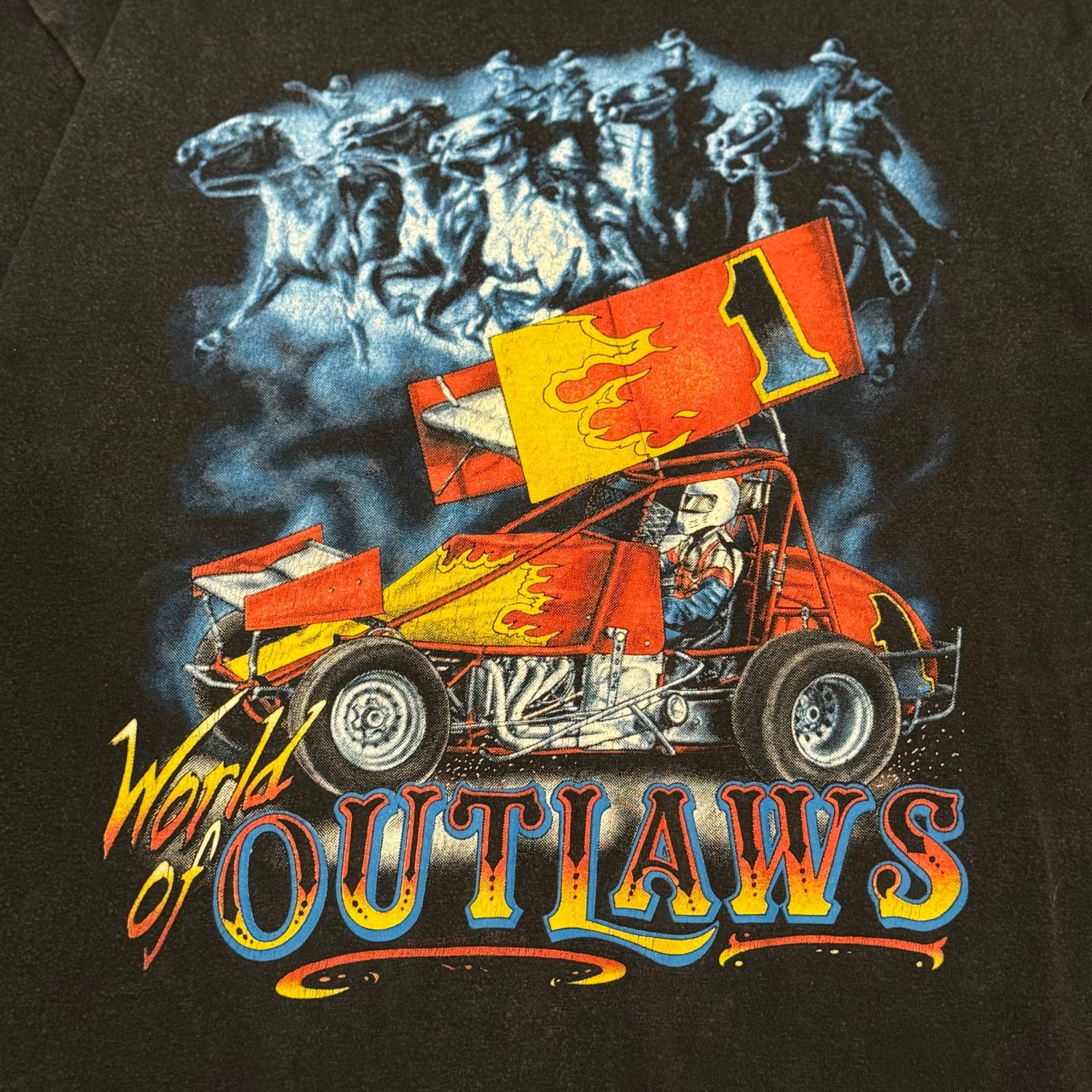 Vintage 1990 Schrum World of Outlaws Graphic Tee Size US L / EU 52-54 / 3 - 2 Thumbnail