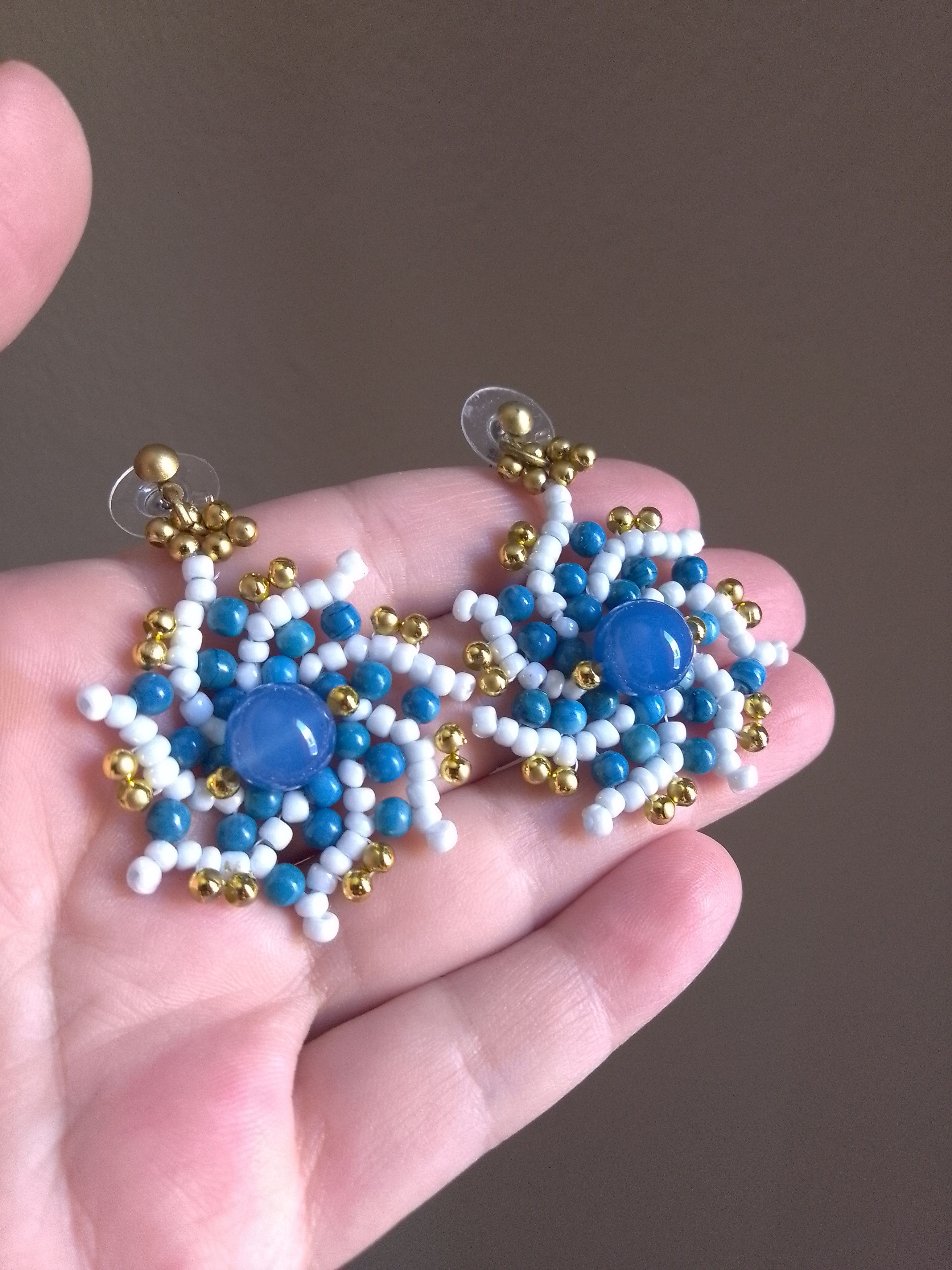 Handmade Blue Earrings Agate gemstones. Spiral shape Size ONE SIZE - 3 Thumbnail
