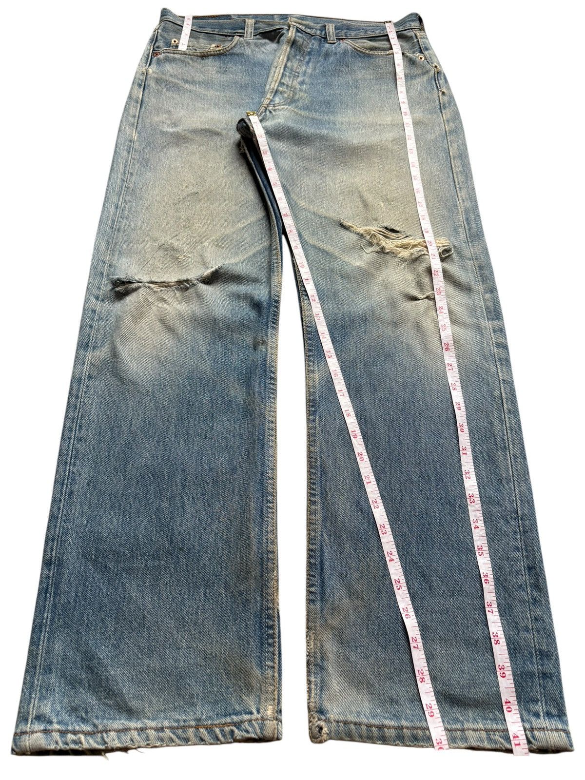 Levi's Vintage 90s Levis 501 Mud Wash Distress Ripped Loose Jeans Size US 34 / EU 50 - 13 Thumbnail