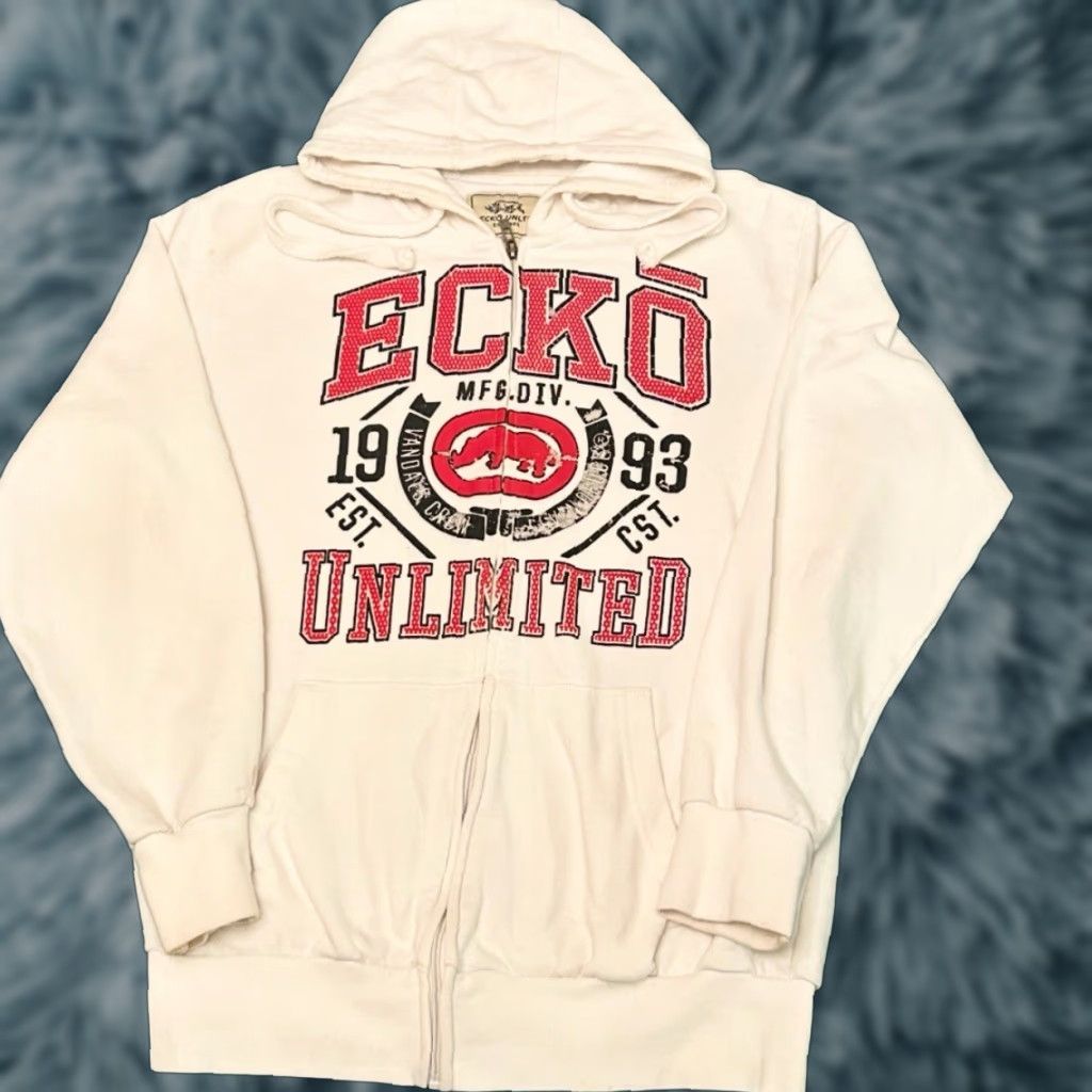 Ecko Unltd. VINTAGE Ecko Unltd Logo Full Zip Hoodie Mens Size M White Red Hoodie Size US M / EU 48-50 / 2 - 1 Thumbnail
