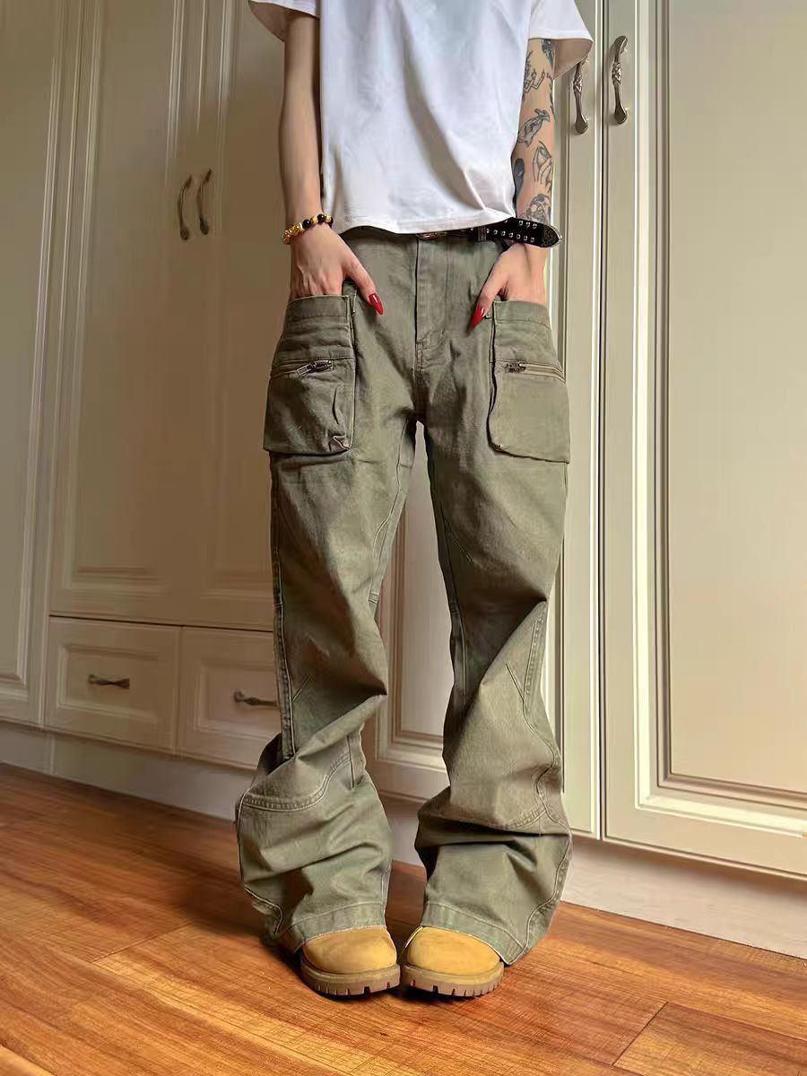 Japanese Brand × Vintage Vintage Y2K zip pocket straight leg baggy work trousers Size US 34 / EU 50 - 1 Thumbnail