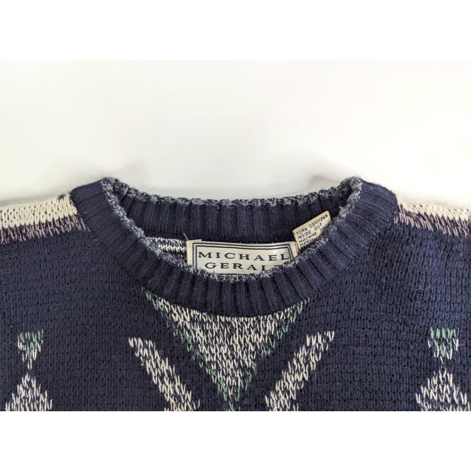 Vintage VINTAGE Michael Gerald Grandpa Sweater Geometric Crewneck Knit Men M Blue Aztec Size US M / EU 48-50 / 2 - 7 Thumbnail