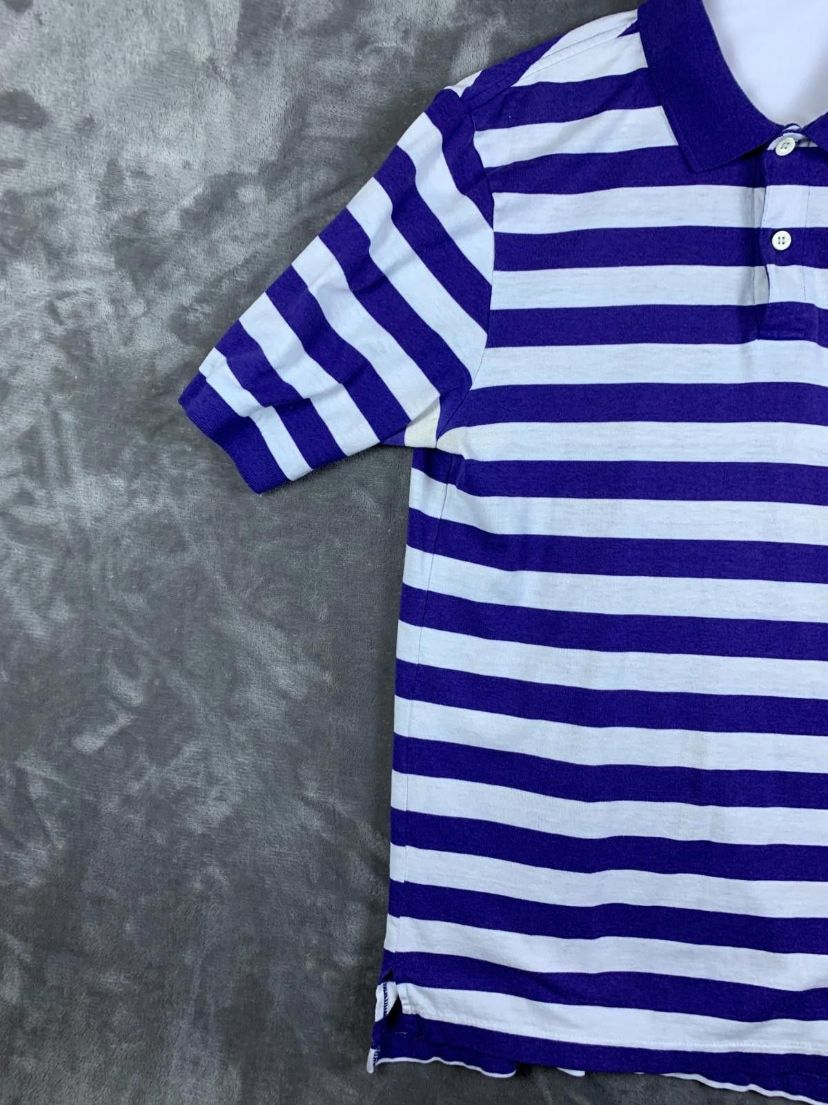 Designer Vintage Brittania 80s,90s SS Polo White w Navy Striped (240) Size US L / EU 52-54 / 3 - 5 Thumbnail