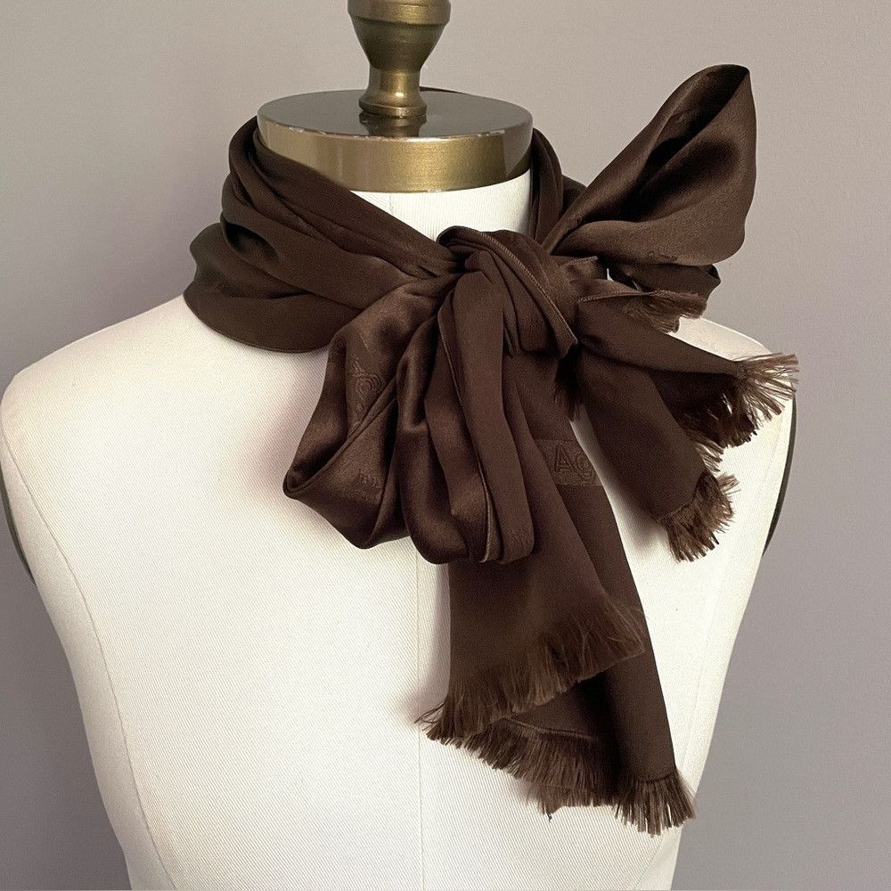Vintage Vintage Brown Fringed Satin Rectangular Opera Scarf Size ONE SIZE - 7 Thumbnail