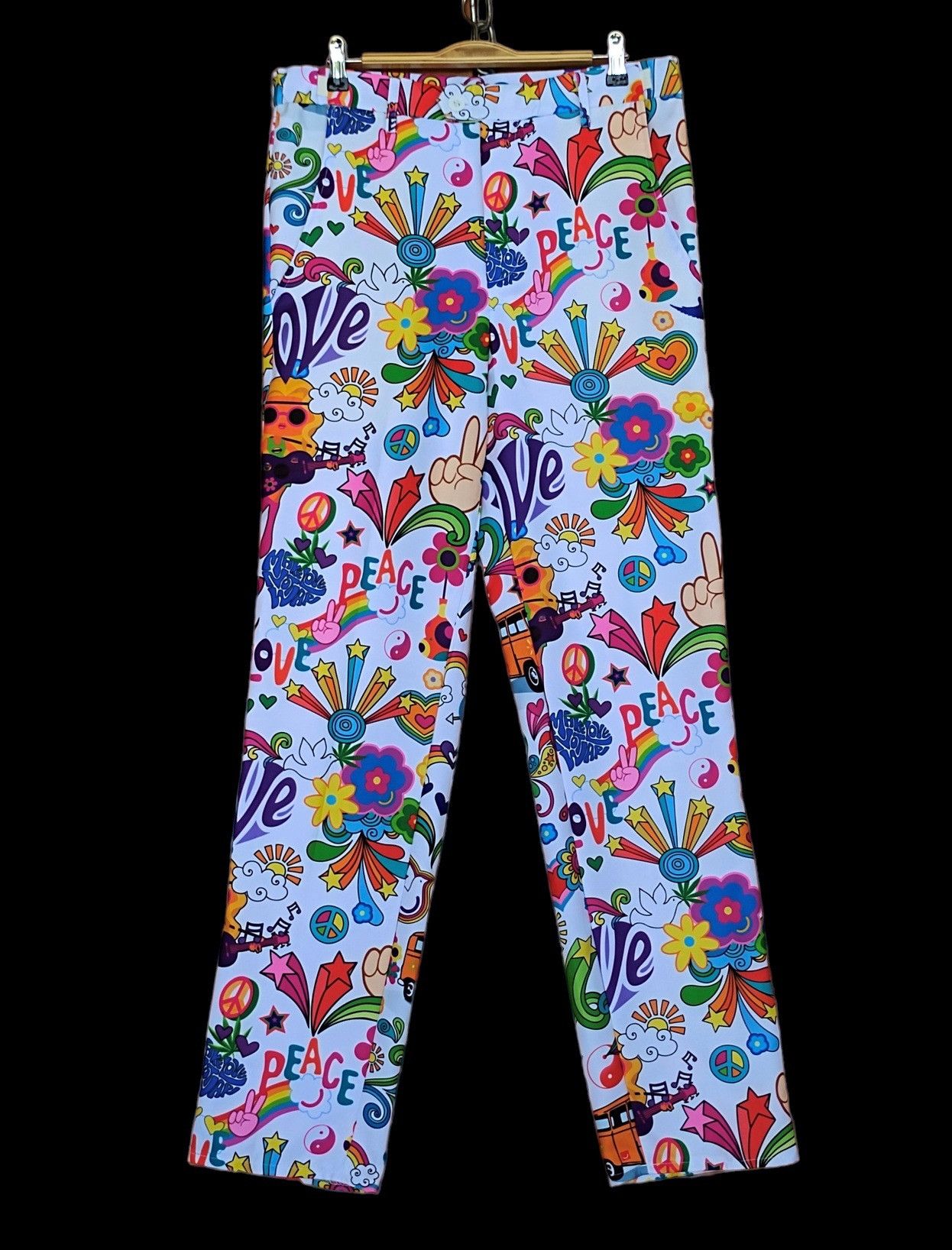 image of Hippie Sex x Hysteric Glamour Stand Out Hippie Peace Love Fullprint Trouser Pants in White (Size 32