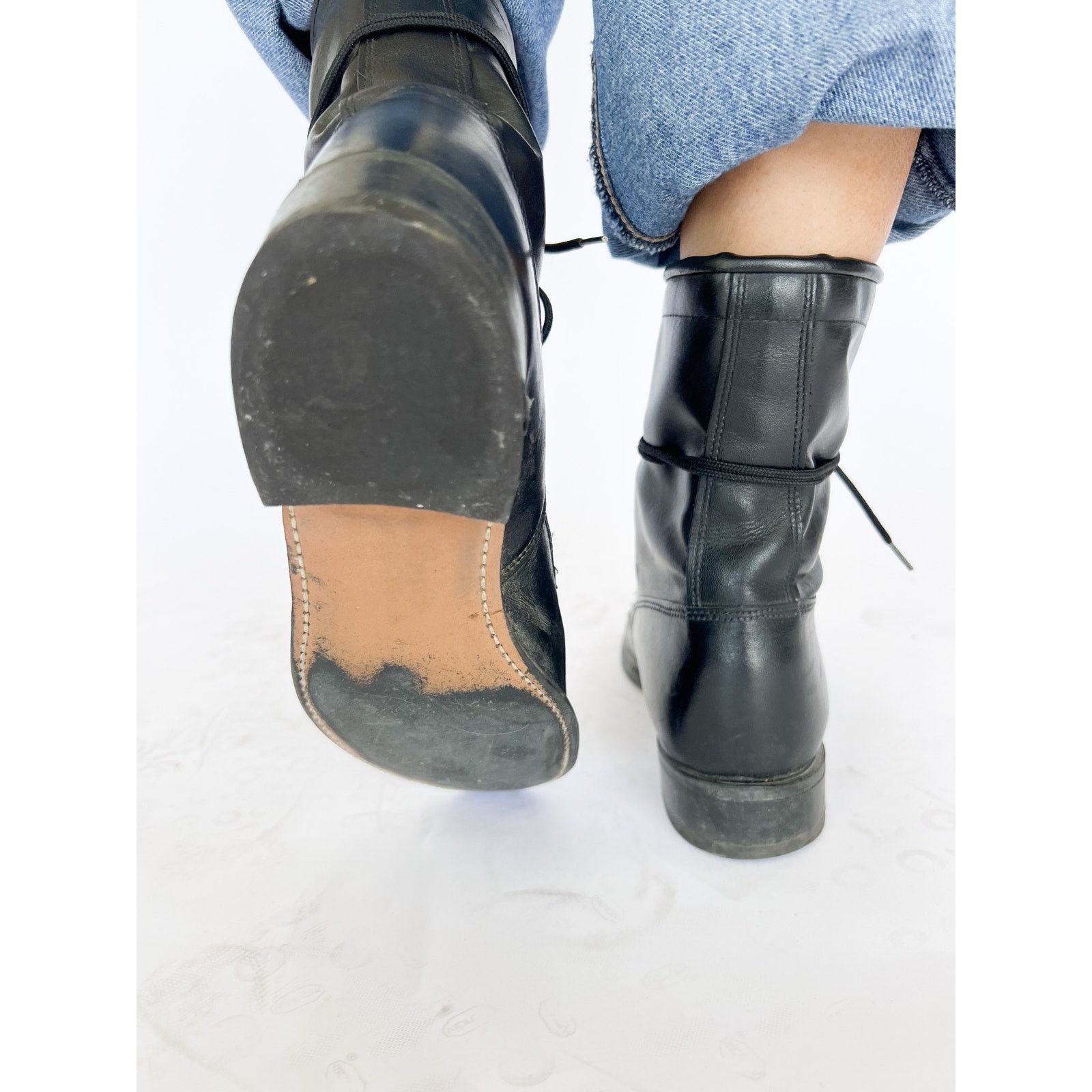 Durango VTG Blk Leather Lace-Up Boots | Grunge Punk Western W Sz7 Size US 7 / IT 37 - 6 Thumbnail