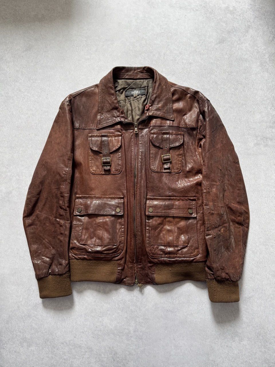Leather Vintage Master Pelle Brown Leather Bomber Jacket Distressed Size US L / EU 52-54 / 3 - 1 Thumbnail