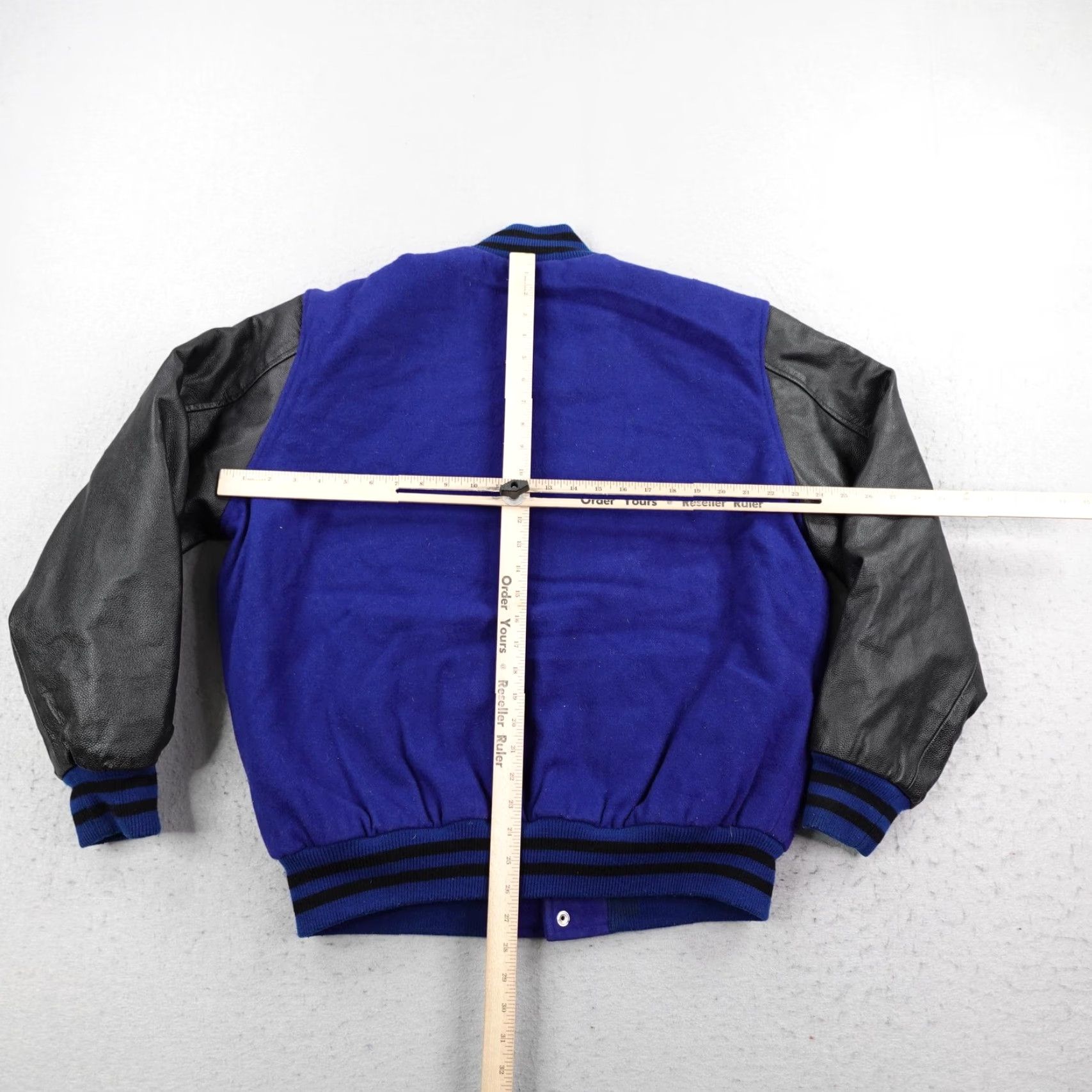 Vintage Stewart & Strauss Jacket Mens XL Blue Black Wool Leather Varsity Coat Quilted Size US XL / EU 56 / 4 - 5 Thumbnail