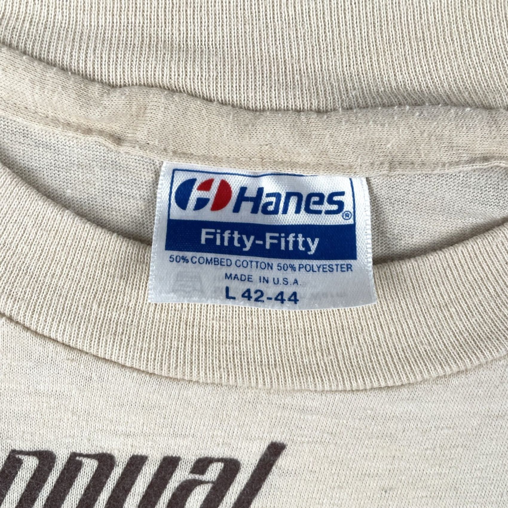 Hanes VINTAGE Hanes T-Shirt Mens L USA 80s Runner Fort Lauderdale Florida Beige Crew Neck Short Sleeve Man Size US L / EU 52-54 / 3 - 5 Thumbnail